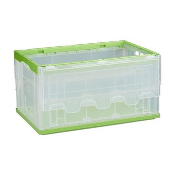 relaxdays Klappbox 4 x Transparente Transportbox mit Deckel