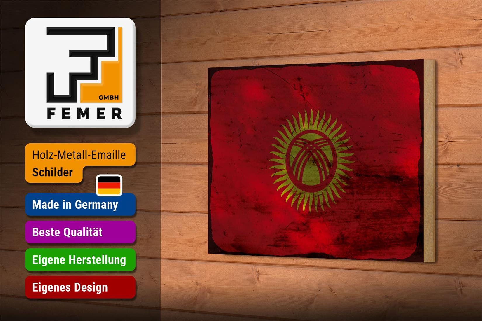 Femer GmbH Holzbild Flagge Kirgisistan 18x12 cm Kyrgyzstan Rost, Flaggen (1 St), Glatte Holzfaserplatte (MDF), vorn beschichtet