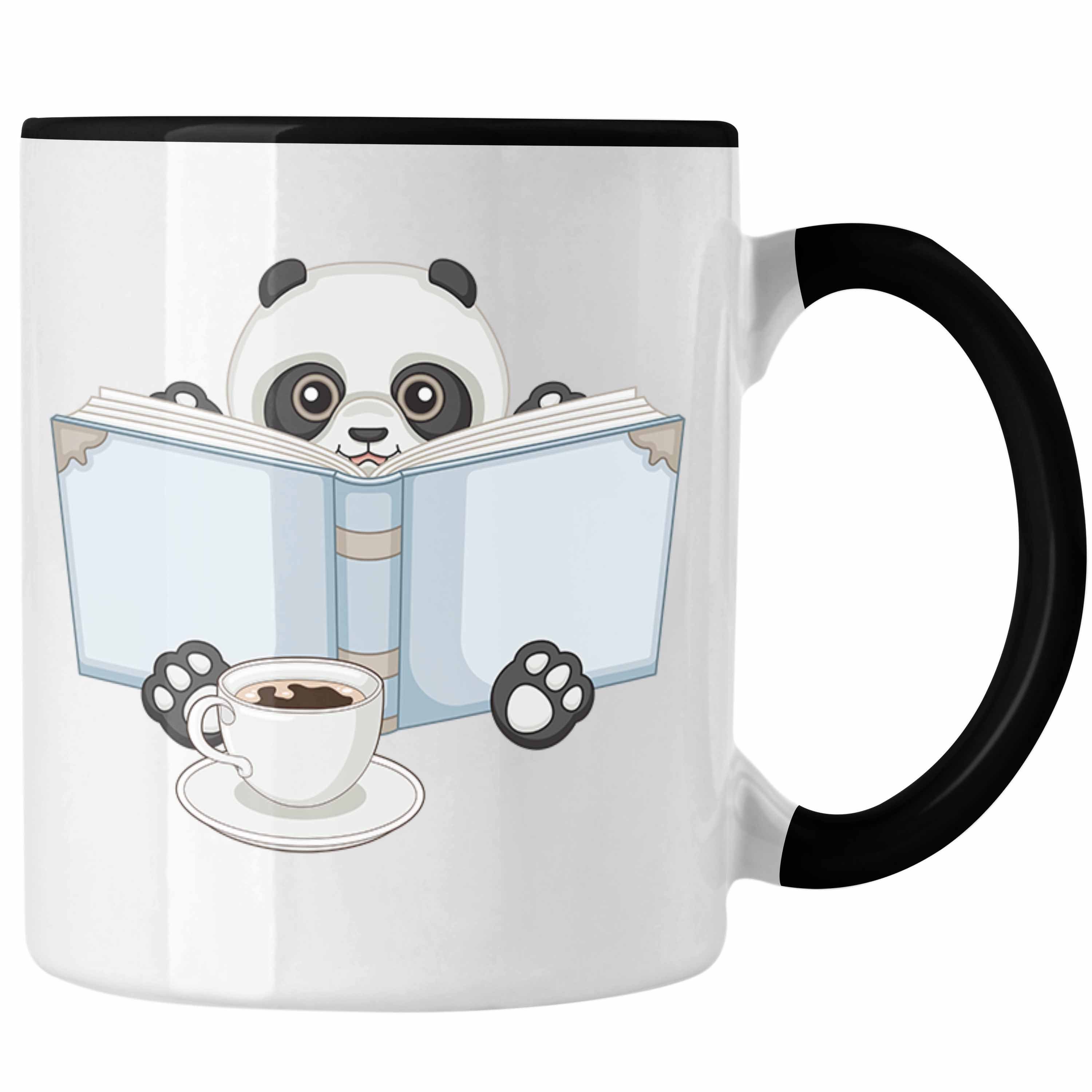 Schwarz Trendation Geschenkidee Leseratte Trendation Tasse Kinder Lesender Geschenk Tasse Bücherwurm Lesen - Panda Grafik