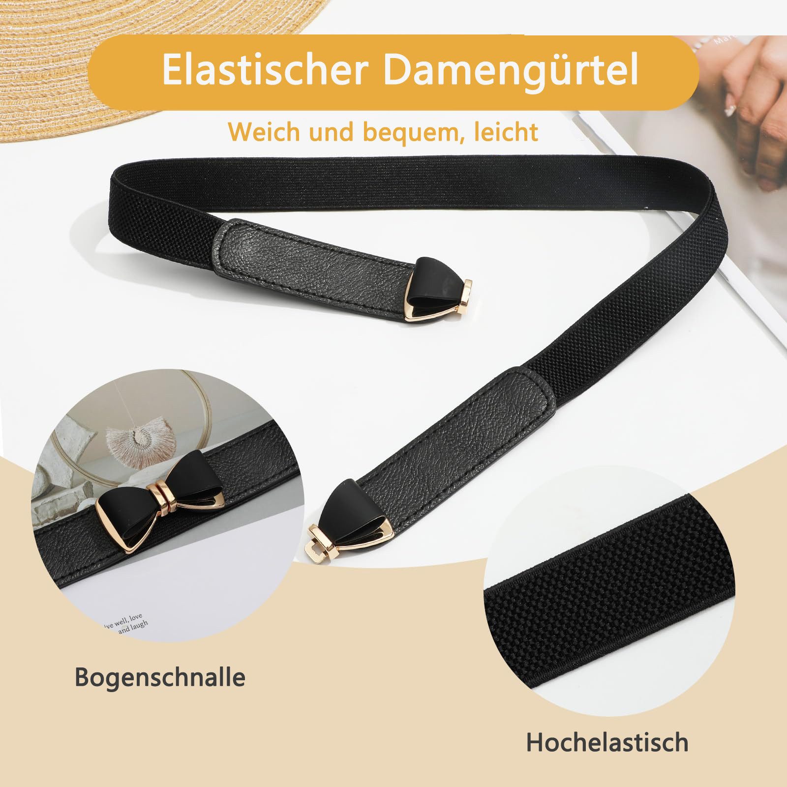 Zaewry Taillengürtel Taillengürtel Einfarbiges Klassisches Elastischer Gürtel mit Schleifenschnalle für Frauen Jeans Hosen Kleider