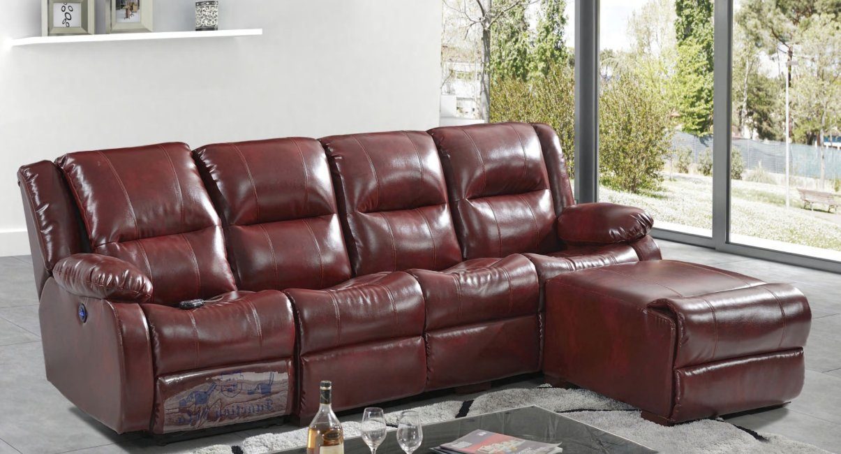 Möbel Pouffe Teile, 2 Sitzer mit Polster 4 Sofa Relaxfunktion 4-Sitzer Braun mit Kunstleder JVmoebel Luxus Neu,