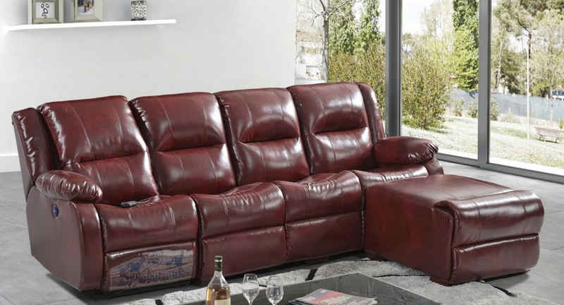 JVmoebel 4-Sitzer Braun Sofa 4 Sitzer mit Pouffe Polster Kunstleder Luxus Möbel Neu, 2 Teile, mit Relaxfunktion