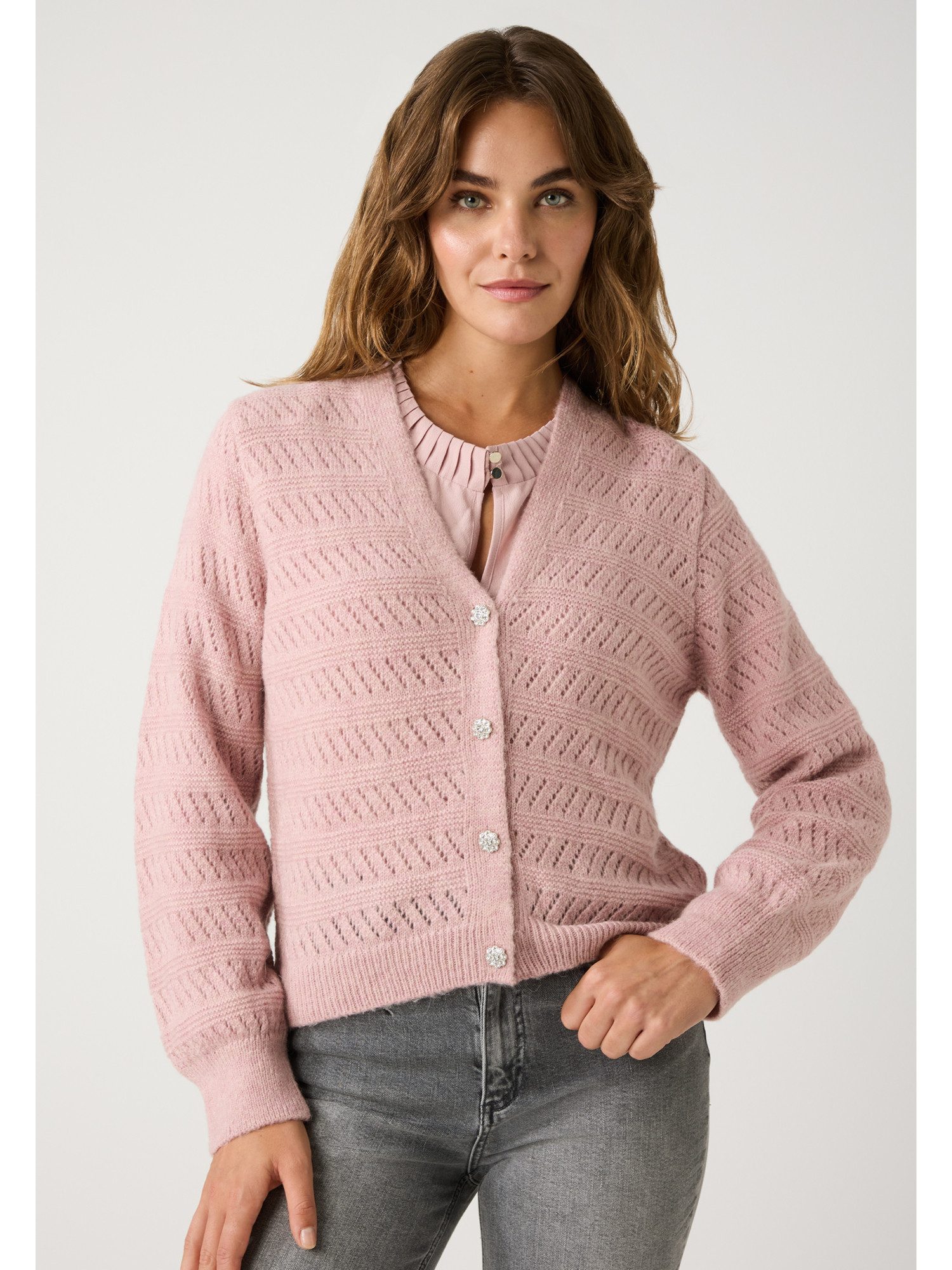 MORE&MORE Cardigan Strickjacke Lochstrick