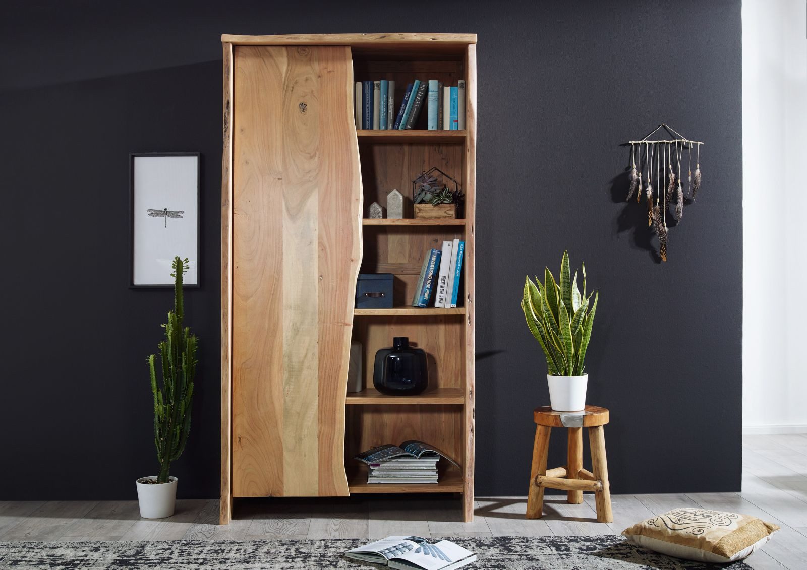 Massivmoebel24 Bücherregal PURE ACACIA, 1-tlg., Regal Akazie 105x45x204 natur lackiert PURE ACACIA #710