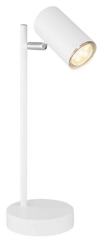 Globo Tischleuchte ROBBY, 1-flammig, Weiß matt, Metall, H 35 cm, ohne Leuchtmittel, Lampenschirm verstellbar
