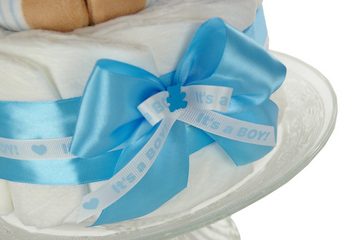 dubistda-WINDELTORTEN- Neugeborenen-Geschenkset Windeltorte It´s a boy, Spieluhr Bär blau, Geschenk Geburt Babyparty