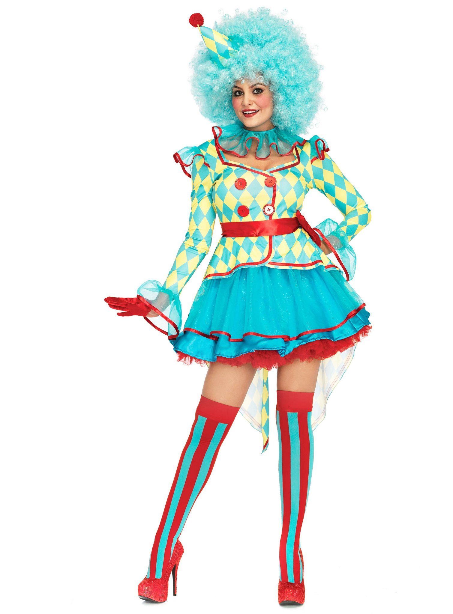 Leg Avenue Kostüm Lollipop Clown, Quietschbuntes Clownkostüm für Damen