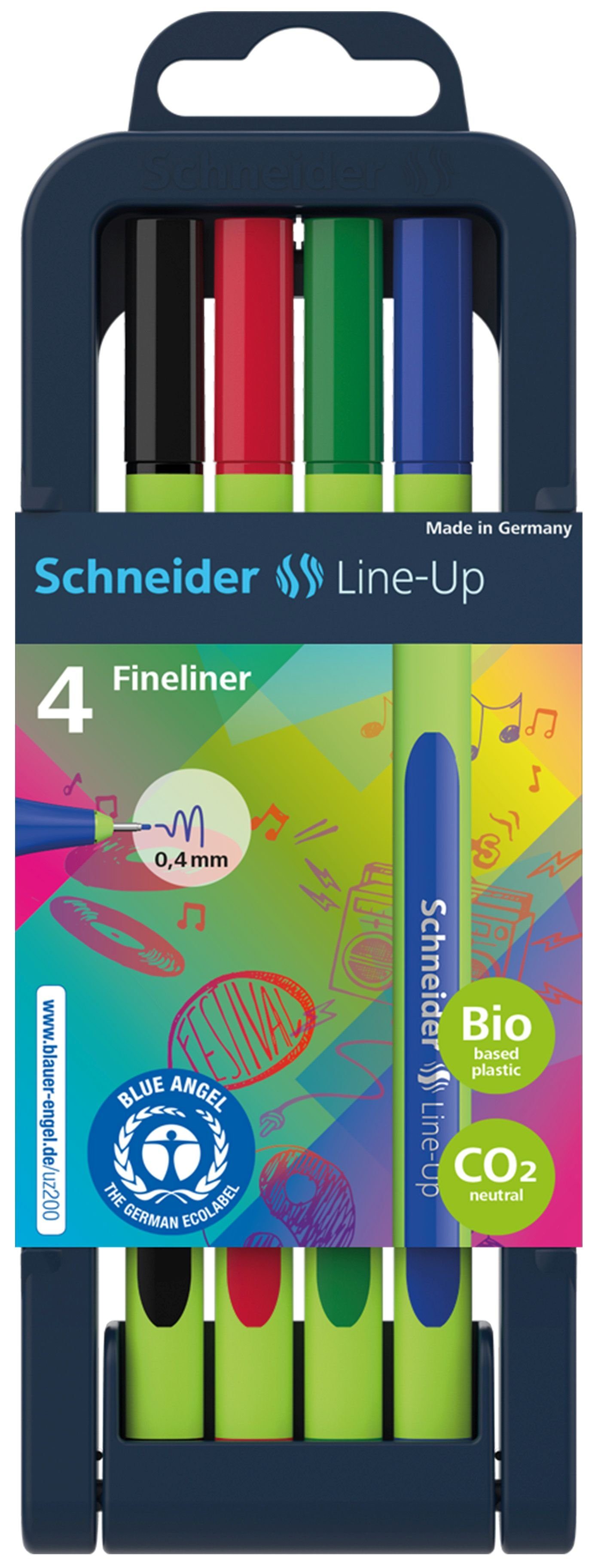 0,4 mm SCHNEIDER 4 Fineliner Line-Up Schneider farbsortiert Fineliner