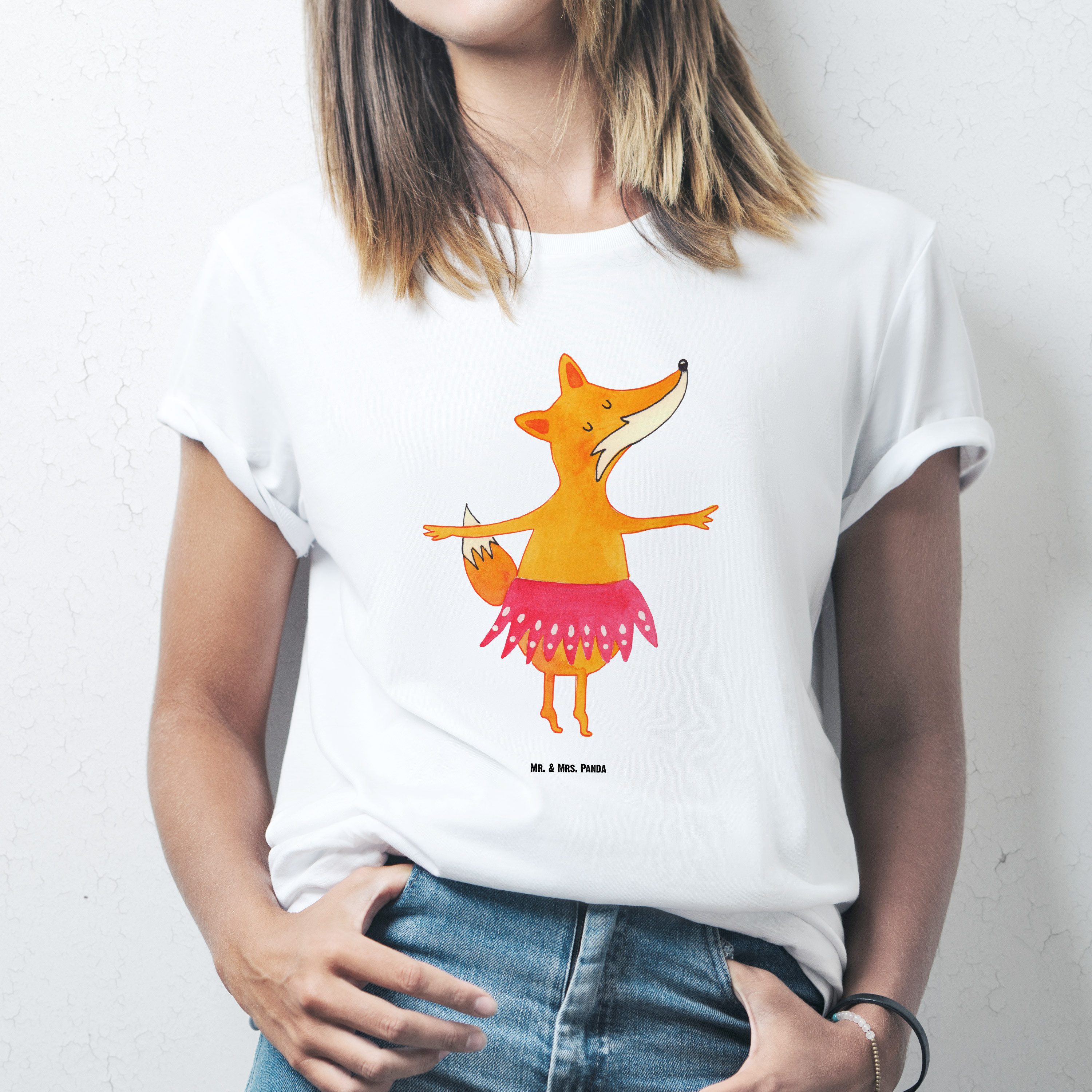 Mr. & Mrs. Panda T-Shirt Fuchs Ballerina, T-Shirt, Weiß, Ballerina, Geburtstag, Oversize T-Shi (Packung) Großes T-Shirt Elegant Geburtstag