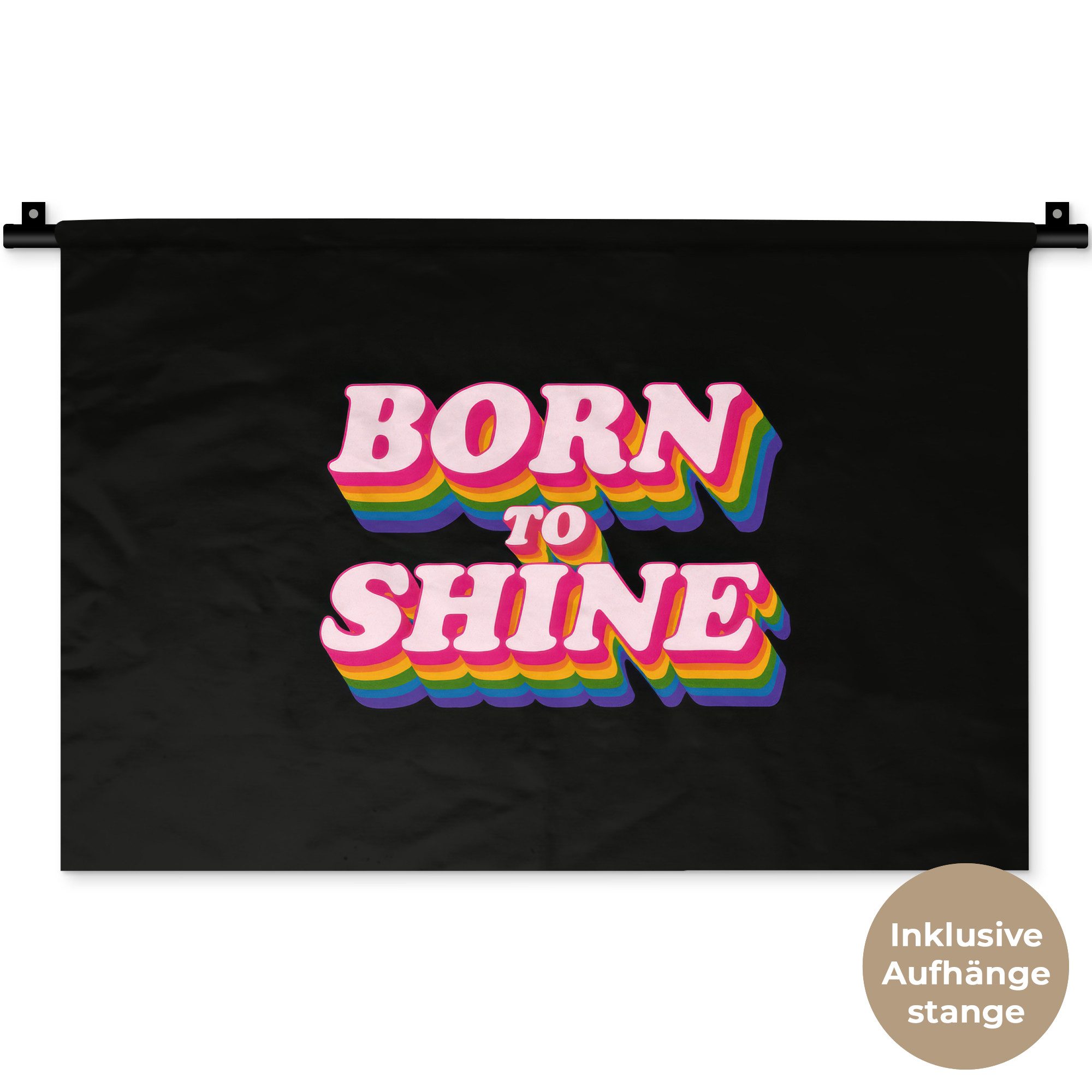 MuchoWow Wandteppich Zitat - Regenbogen - Rosa - Schwarz, Rechteckig, Höhe: 3 mm, Wandteppich für Wohnzimmer, Schlafzimmer, 60x40 cm