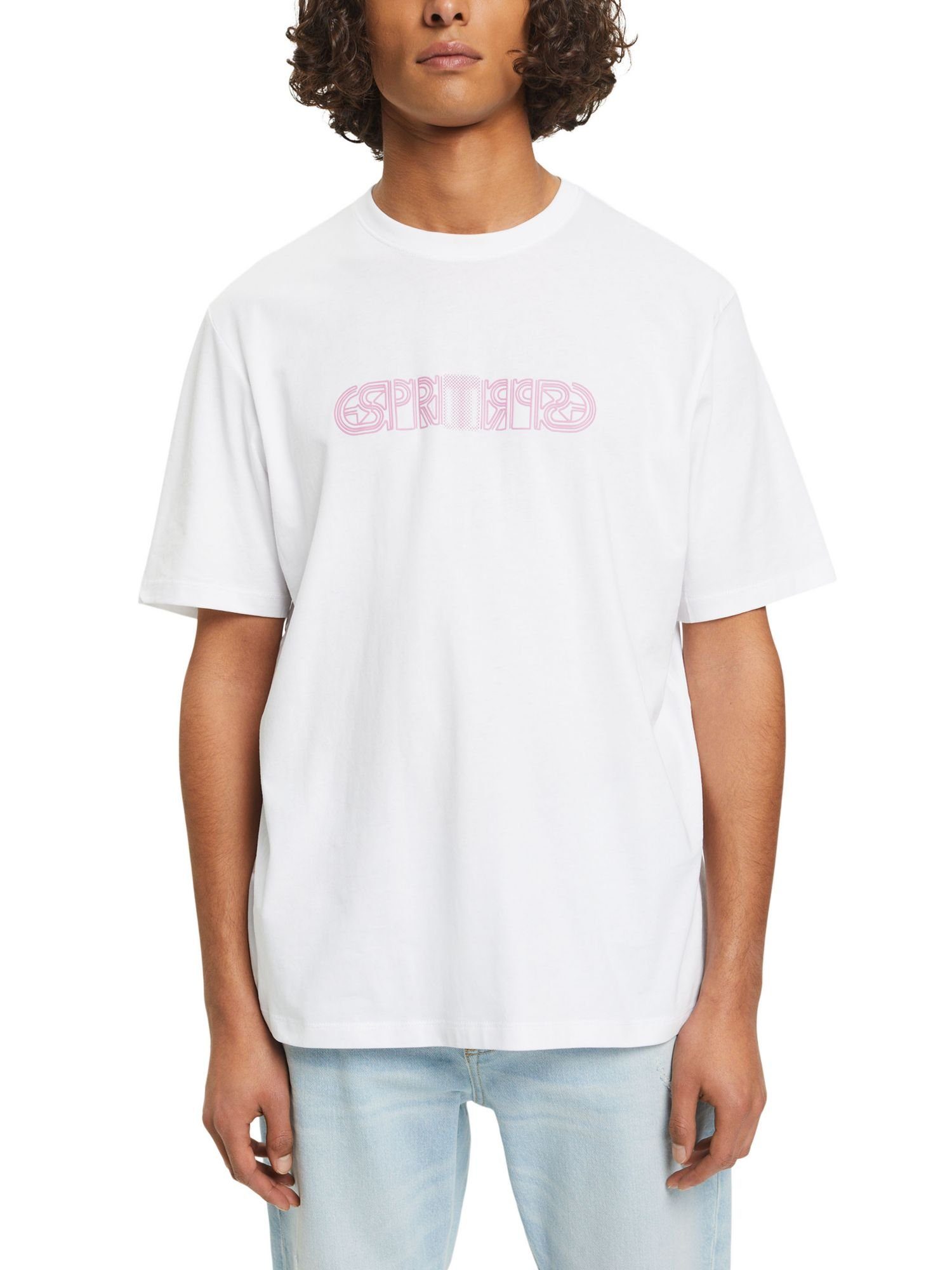 WHITE Logo-Print mit T-Shirt in T-Shirt (1-tlg) Passform by edc Esprit lockerer