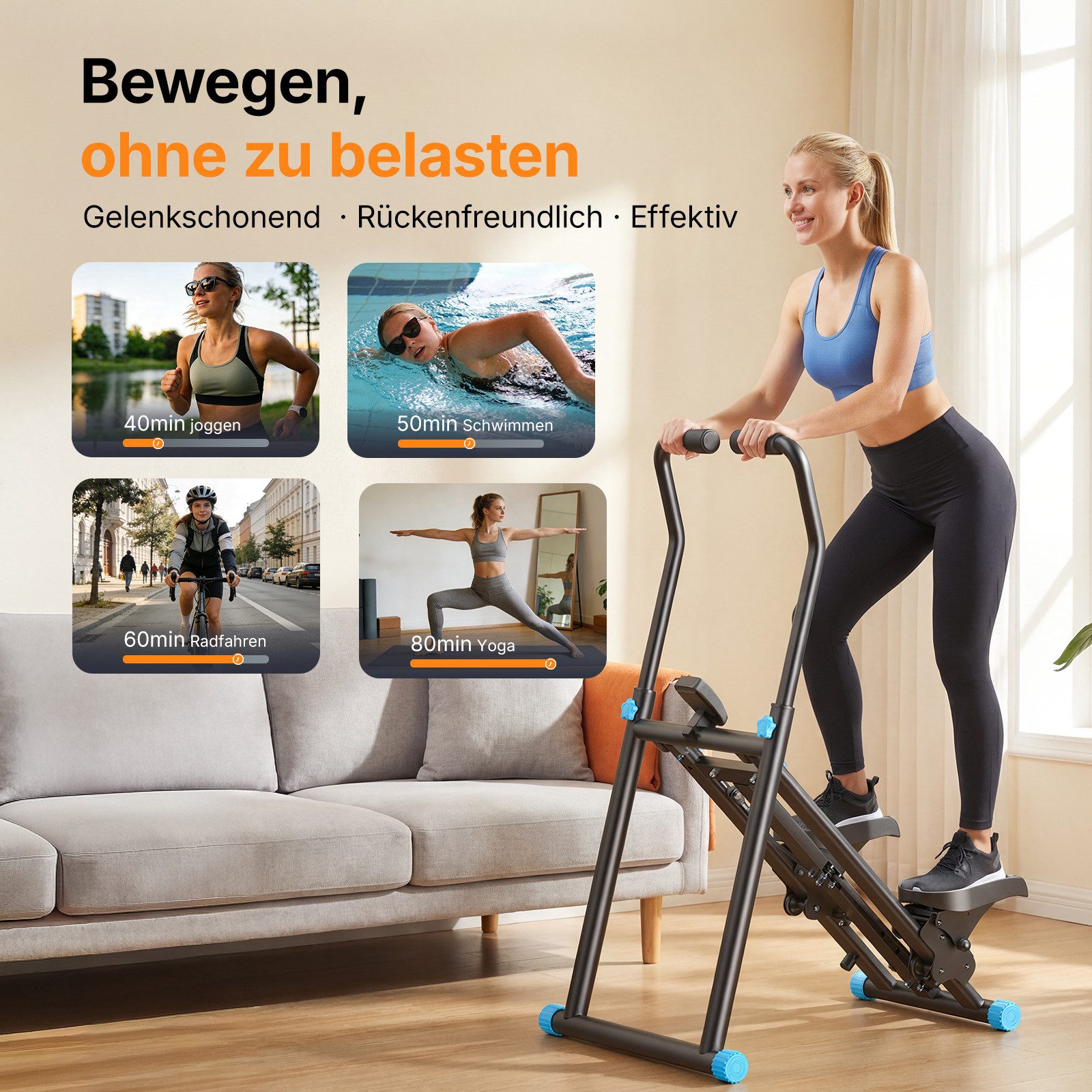MERACH Stepper Stair Stepper Heimtrainer Klettergerät bis 150 kg, Fitness für Zuhause (mit LCD-Anzeige & Echtzeit-Tracking, 1-tlg., 3 Widerstandsstufen, Fitness – Bild 4 von 5
