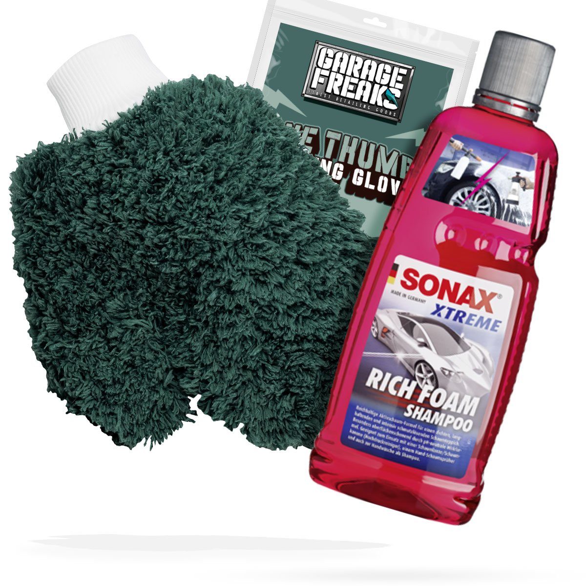 Auto Waschhandschuh Waschset Garage Freaks + Autoshampoo SONAX Xtreme Auto-Reinigungsmittel