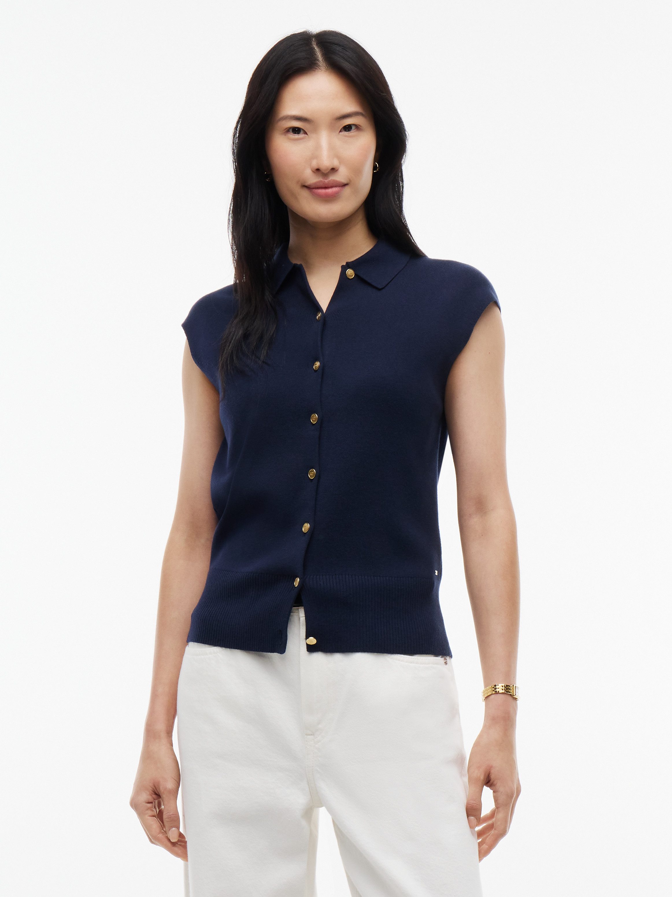 Tommy Hilfiger Strickweste COTTON FULL NEEDLE POLO VEST Baumwollmischung