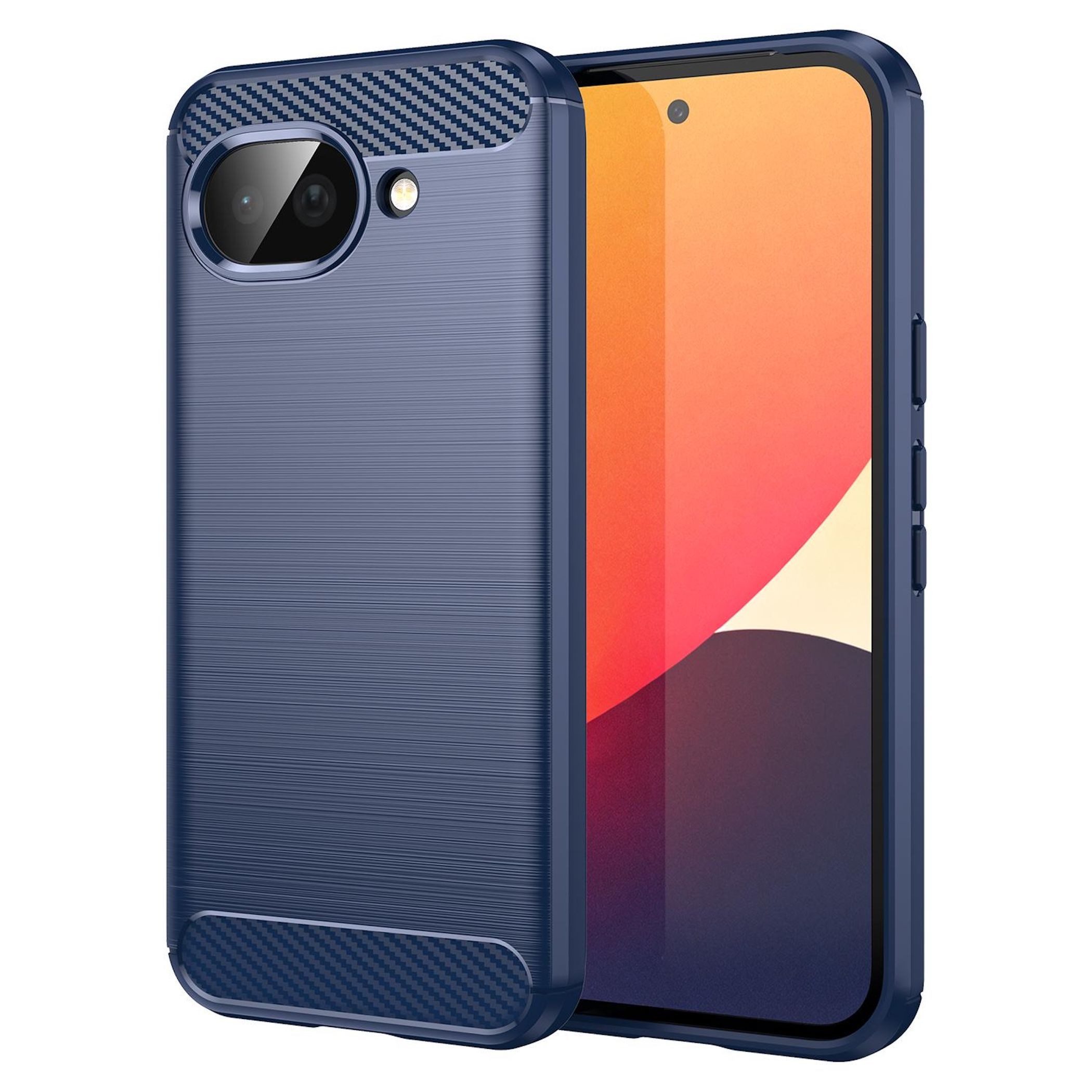 Wigento Handyhülle Für Google Pixel 10a Carbon Brushed Design TPU Schutz Blau, Carbon Textur Schutzhülle Smart Case Cover