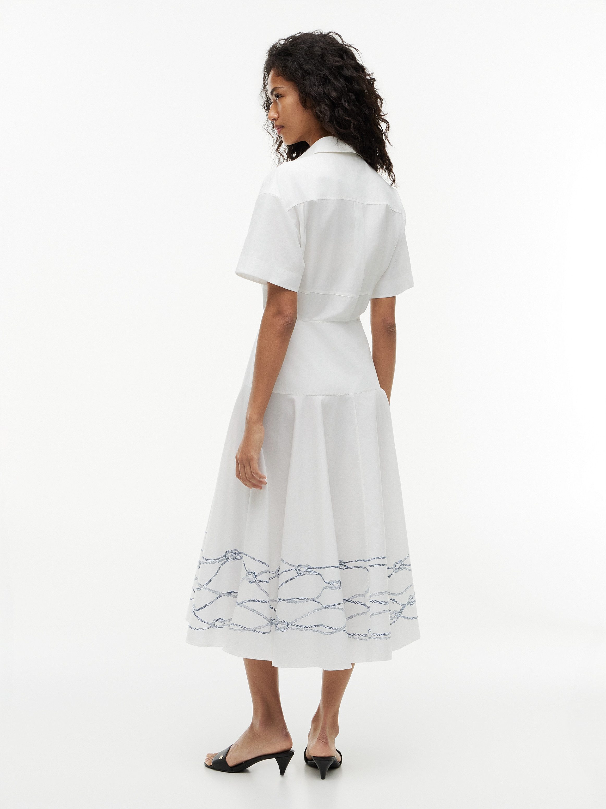 Tommy Hilfiger Blusenkleid POPLIN FLRE SS MIDI SHRT DRS Baumwolle