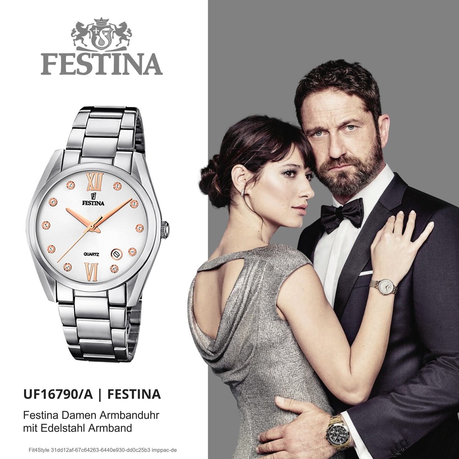 Festina Quarzuhr silber, Edelstahlarmband Damenuhr (ca. Damen mittel Edelstahl rund, Festina 37mm) Uhr