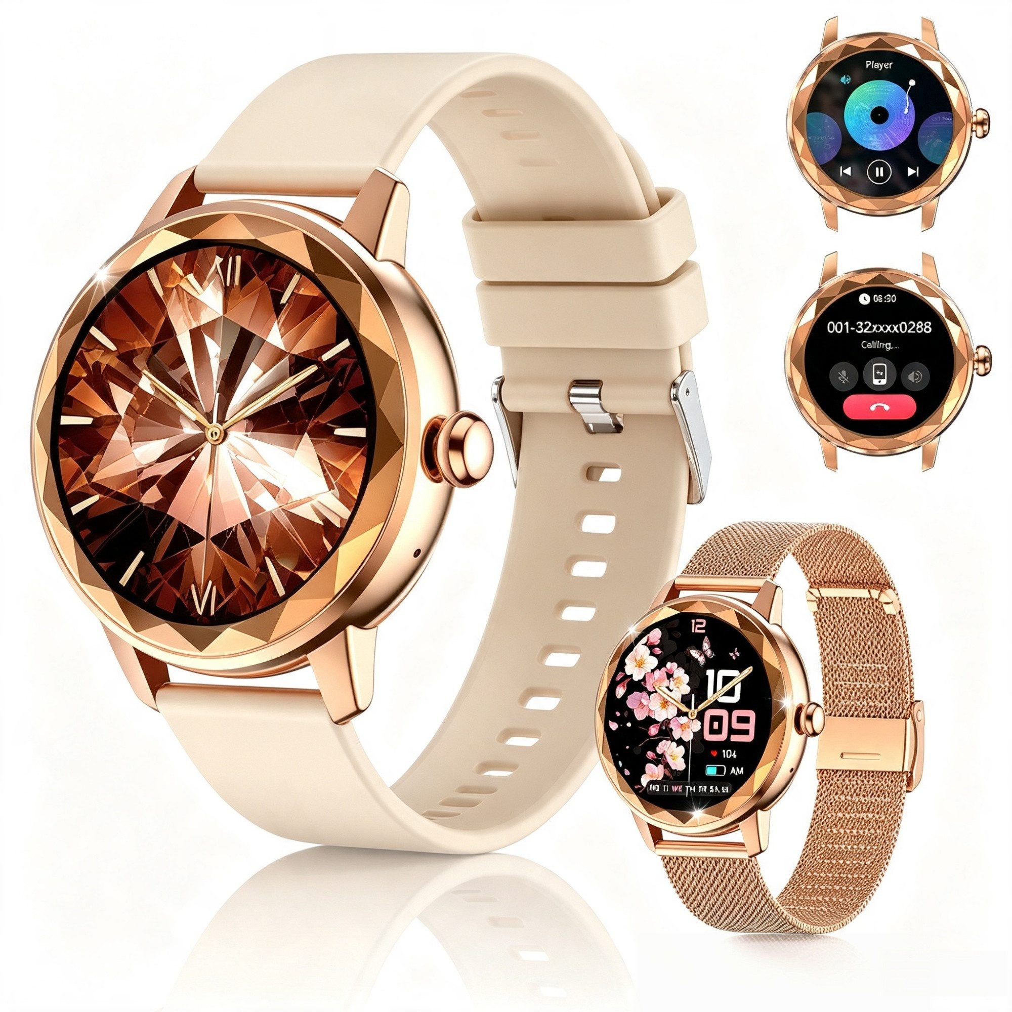 Vornix 2026 Neues Smartwatch Damen, Fitness Uhr mit Anruffunktion Smartwatch Smartwatch (Fitnessuhr mit Telefonfunktion/WhatsApp Notiz,Smartwatch Fitness Tracker Uhr IP68 Wasserdicht,1.2" HD Voll Touchscreen Fitnessuhr Tracker mit Blutsauerstoff/Pulsmesse