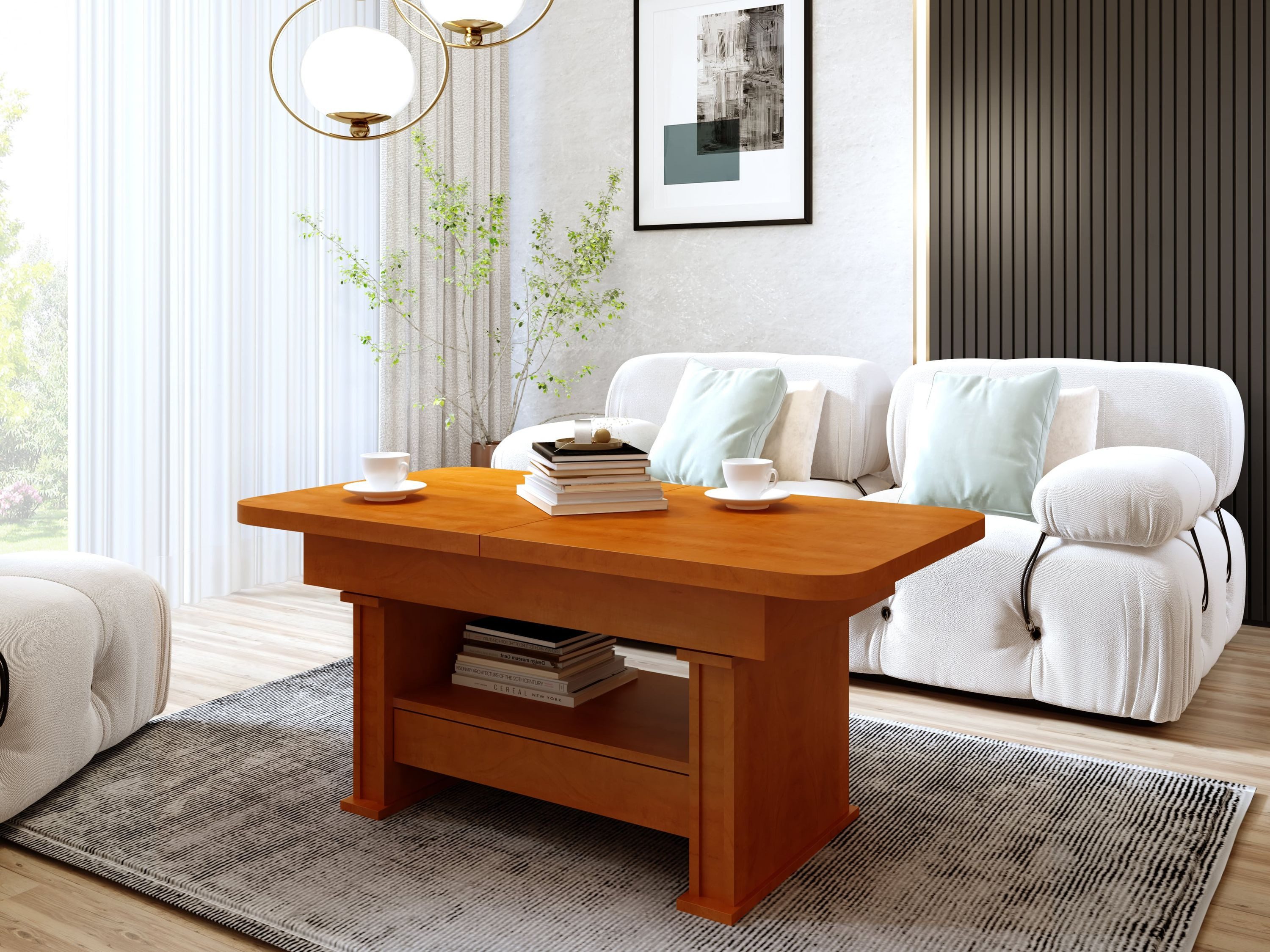 designimpex Couchtisch Design DA-555 Schublade höhenverstellbar ausziehbar 120/200 cm Tisch, Funktionstisch, Wohnzimmertisch, Tisch, Esstisch, Sofatisch, Schublade