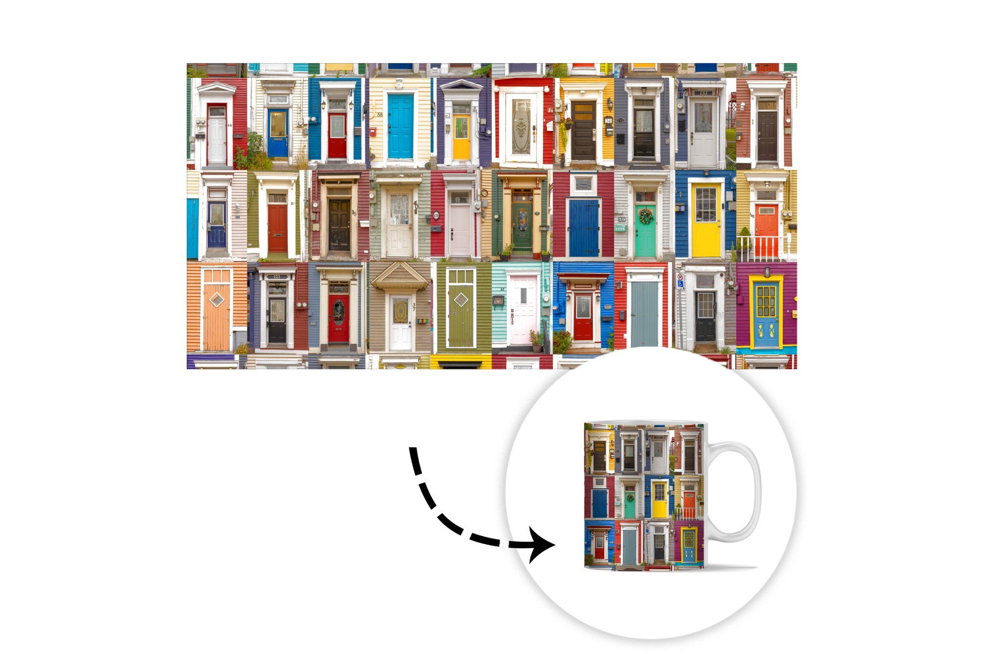 MuchoWow Tasse Türen - - Keramik, Teetasse, Architektur, Geschenk - Collage Bunt Becher, Kaffeetassen, Teetasse