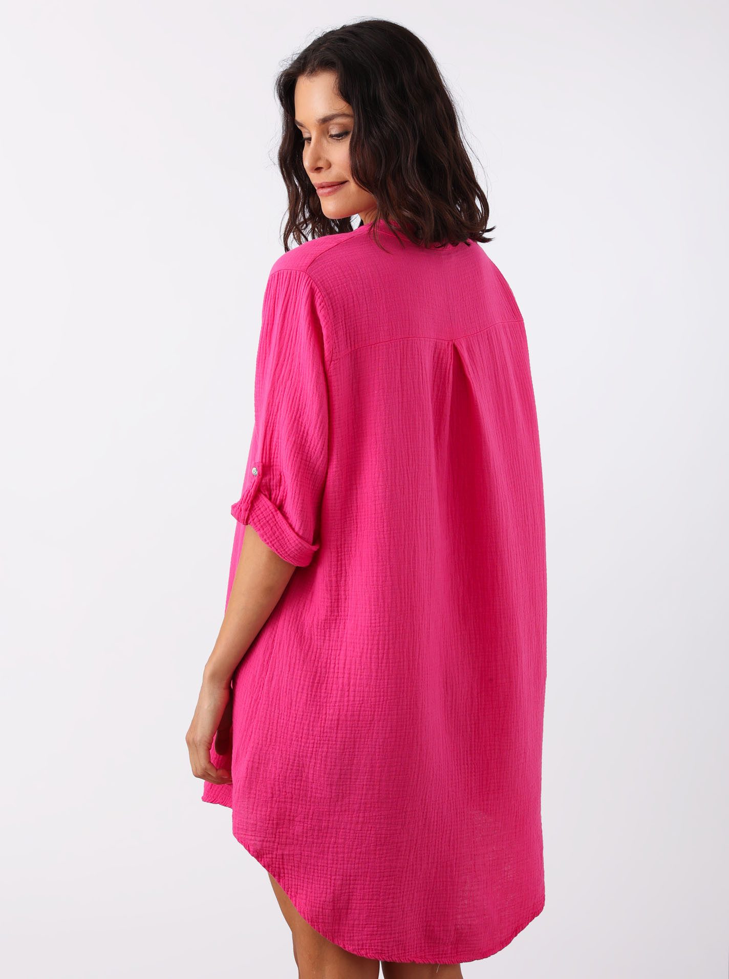 Zwillingsherz Schlupfbluse "Rom" verlängerte Rückenpartie, V-Neck, Turn-Up Ärmel, Musselin