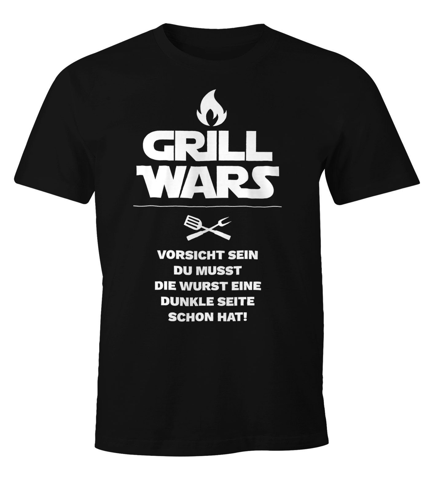 MoonWorks Print-Shirt Herren T-Shirt Grill Wars mit Spruch Fun-Shirt Moonworks® mit Print schwarz
