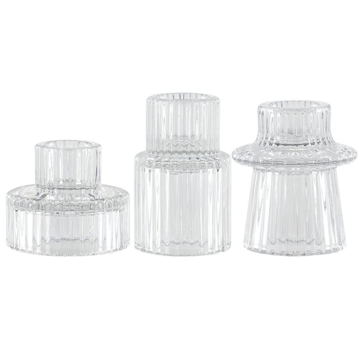 LuxusKollektion Kerzenständer Kerzenhalter Glas 3 Stück Transparent (3 St)