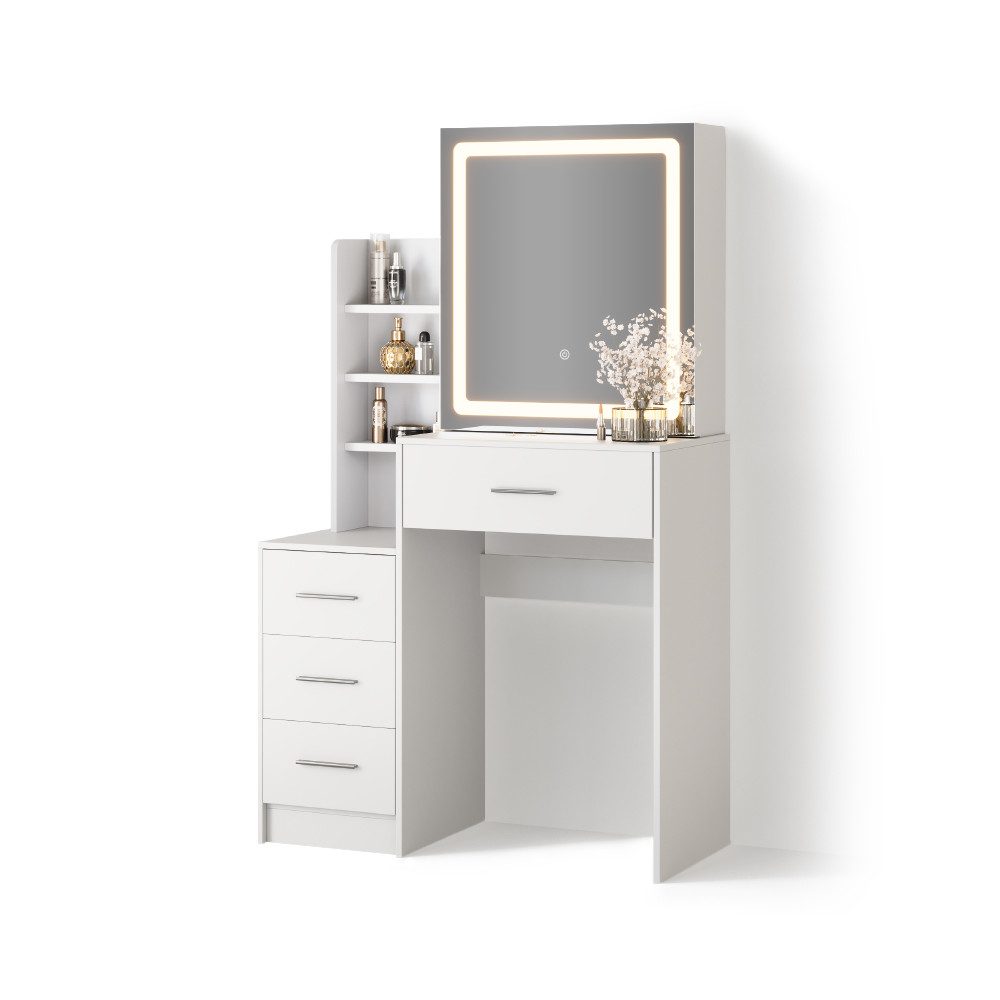 Livinity® Schminktisch Monza, Weiß, 80 cm mit LED-Spiegel (1-St)