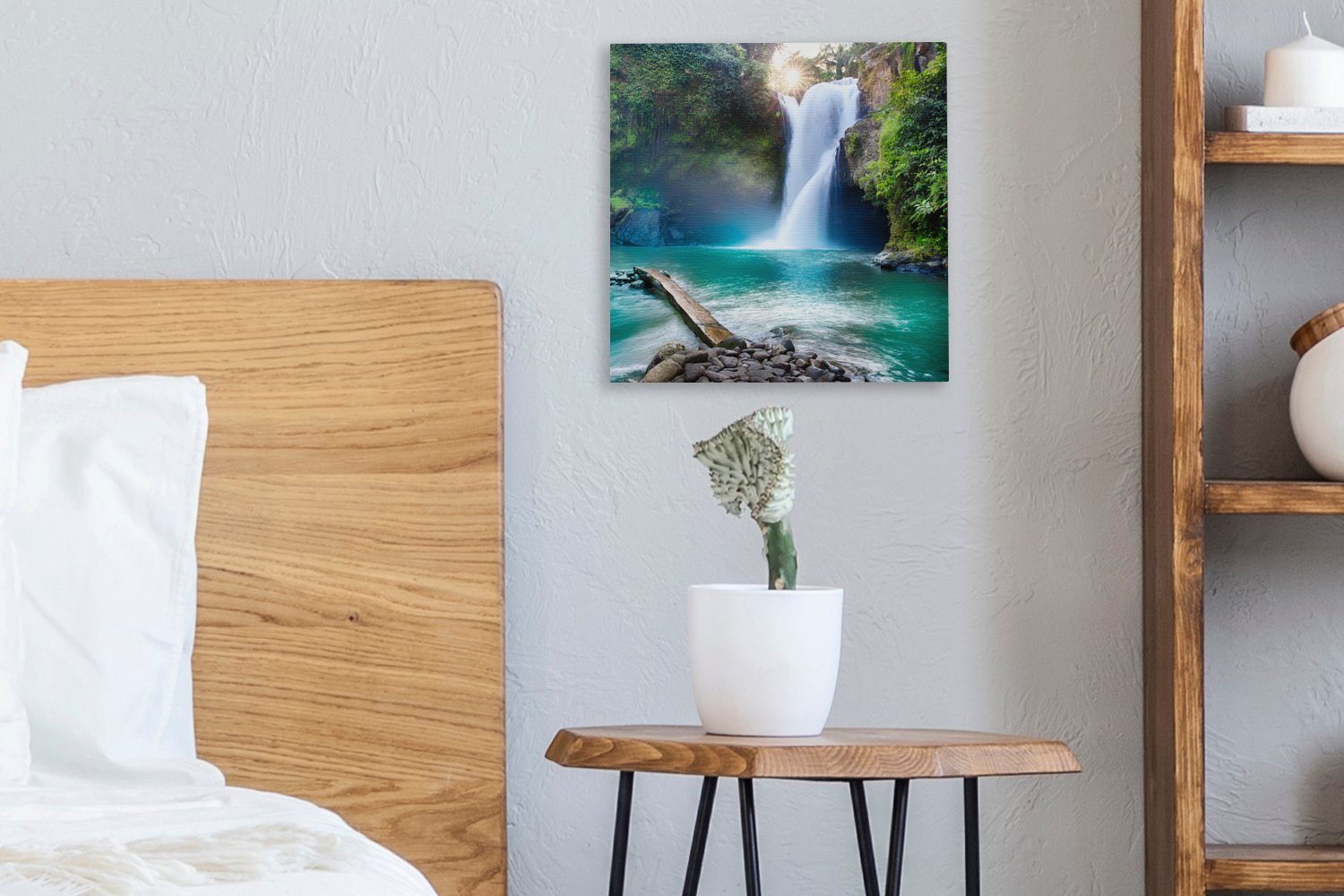 für OneMillionCanvasses® (1 - St), - Wasser, Steine Leinwand Leinwandbild Landschaft Bilder Wohnzimmer Pflanzen - - Schlafzimmer Wasserfall