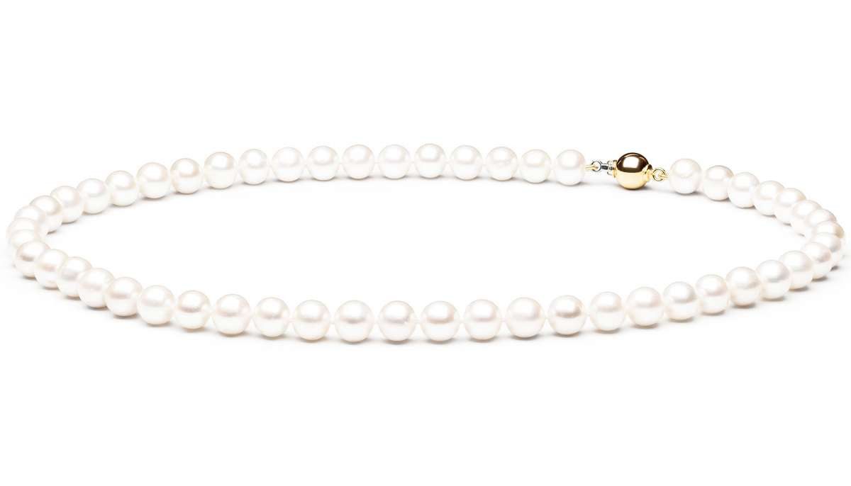 Gaura Pearls Perlenkette weiß, rund, 8 mm, 45 cm, 585 Gelb-/Weißgold