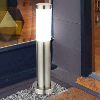etc-shop LED Außen-Stehlampe, Leuchtmittel inklusive, Warmweiß, LED Außenstehlampe Gartenlampe Edelstahl silber Außenlampe Wegeleuchte