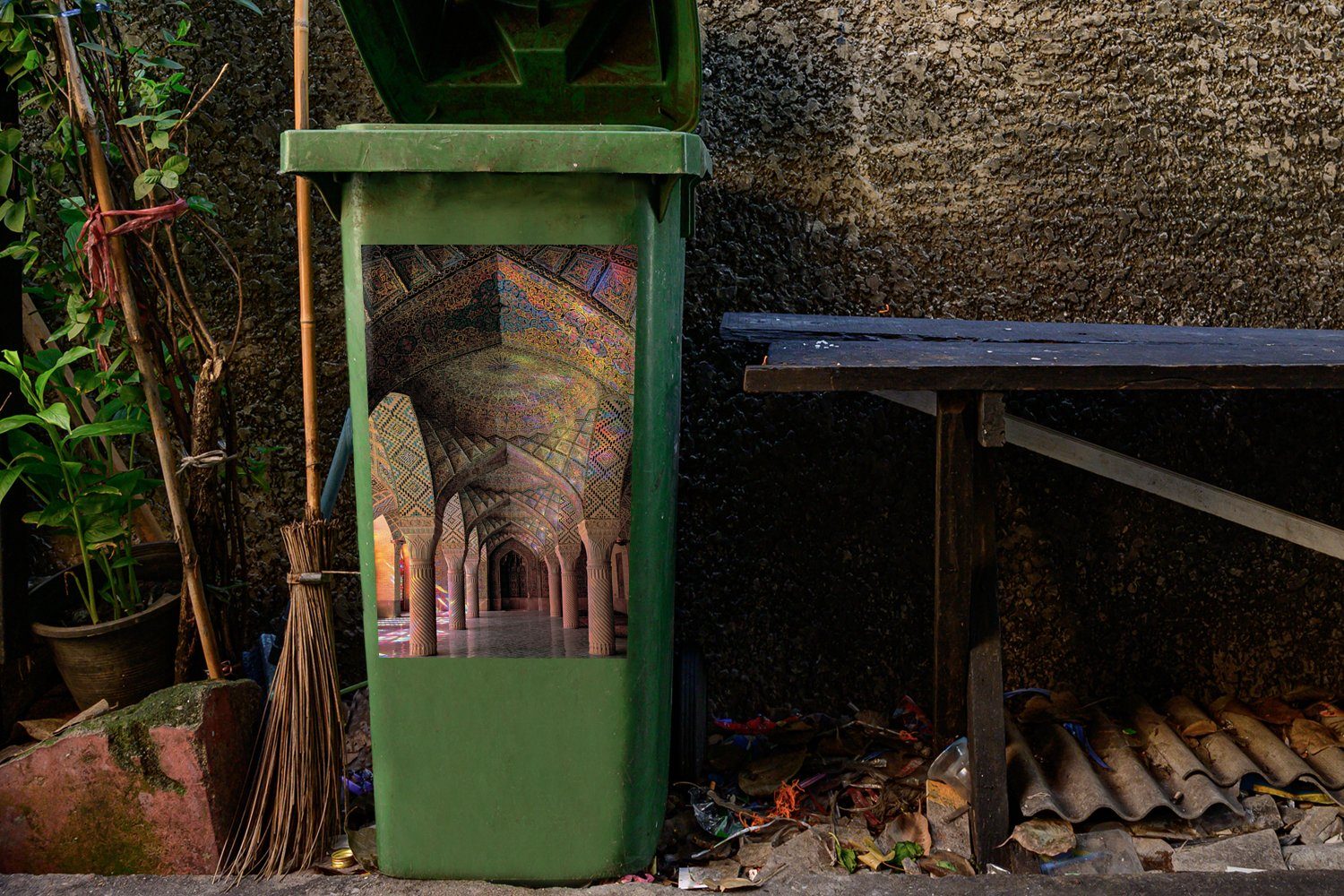 MuchoWow Wandsticker Architektur - Sticker, - - Farben Stein (1 Regenbogen Gebäude St), Abfalbehälter Container, Mülleimer-aufkleber, - Mülltonne