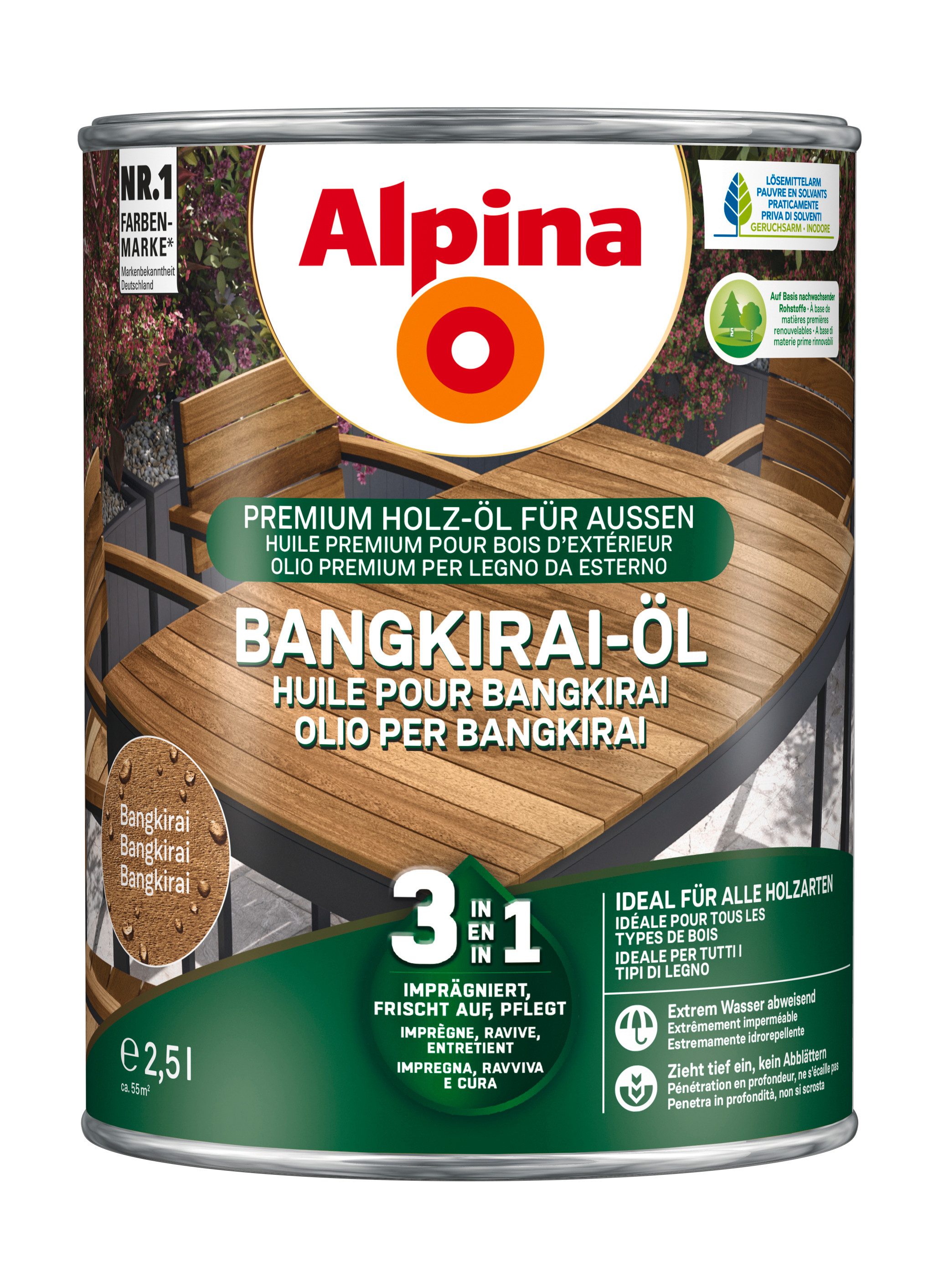 Alpina Holzöl Gartenholz-Öl 3in1 2,5 Liter