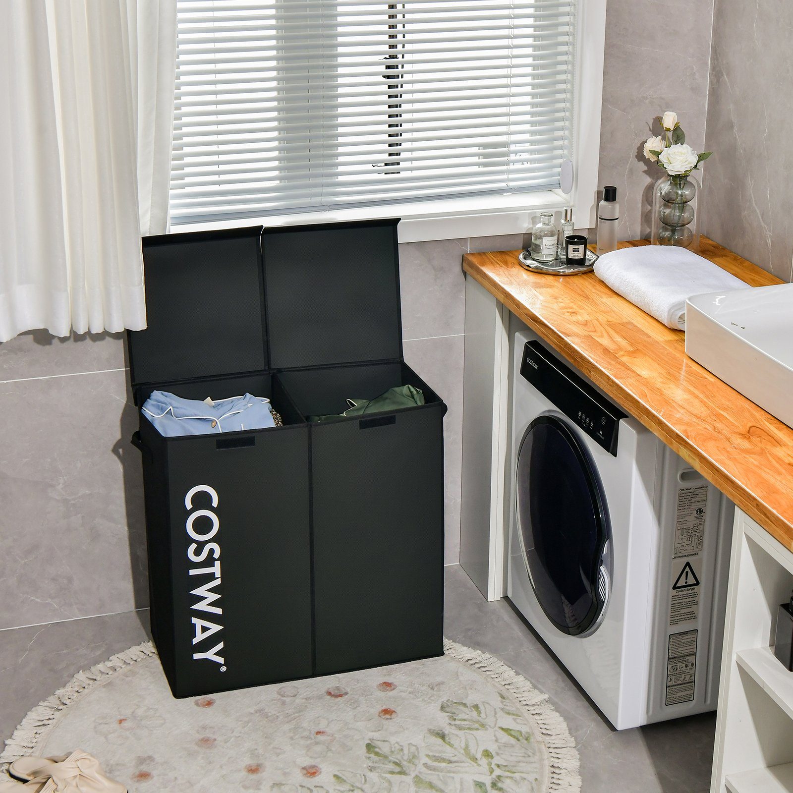 COSTWAY Wäschekorb, 115L, 2 Fächer, mit günstig online kaufen