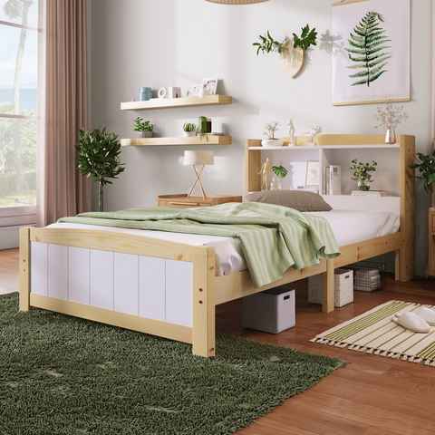 BlingBin Einzelbett Kinderbett Jugendbett (90×200, Matratze und Schubladen nicht enthalten), mit Stauraum-Kopfteil