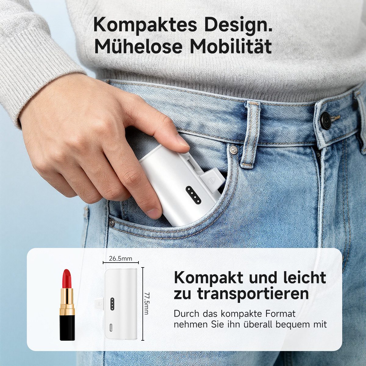 AeroAxis 2 in 1 5000mAh Powerbank Tragbar Ladegerät Externer Akku für Handy Powerbank 5000 mAh, Kompakt & Leicht, Ideal für Reisen,Outdoor – Bild 2 von 5