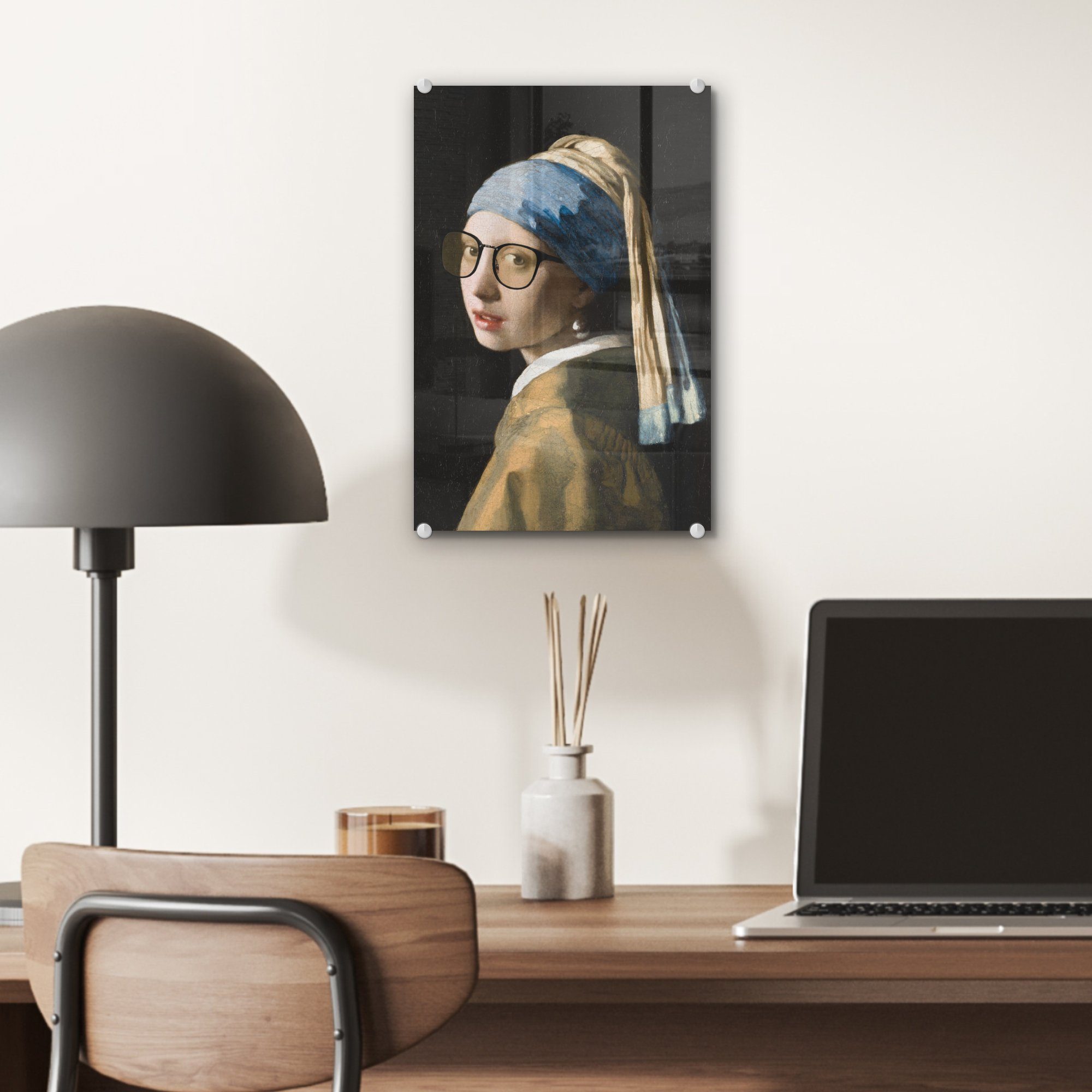 MuchoWow Acrylglasbild Das mit Johannes St), Perlenohrring Wandbild (1 - Wanddekoration bunt Foto - - dem - Bilder Brillen, auf Mädchen - Vermeer auf Glas Glas Glasbilder