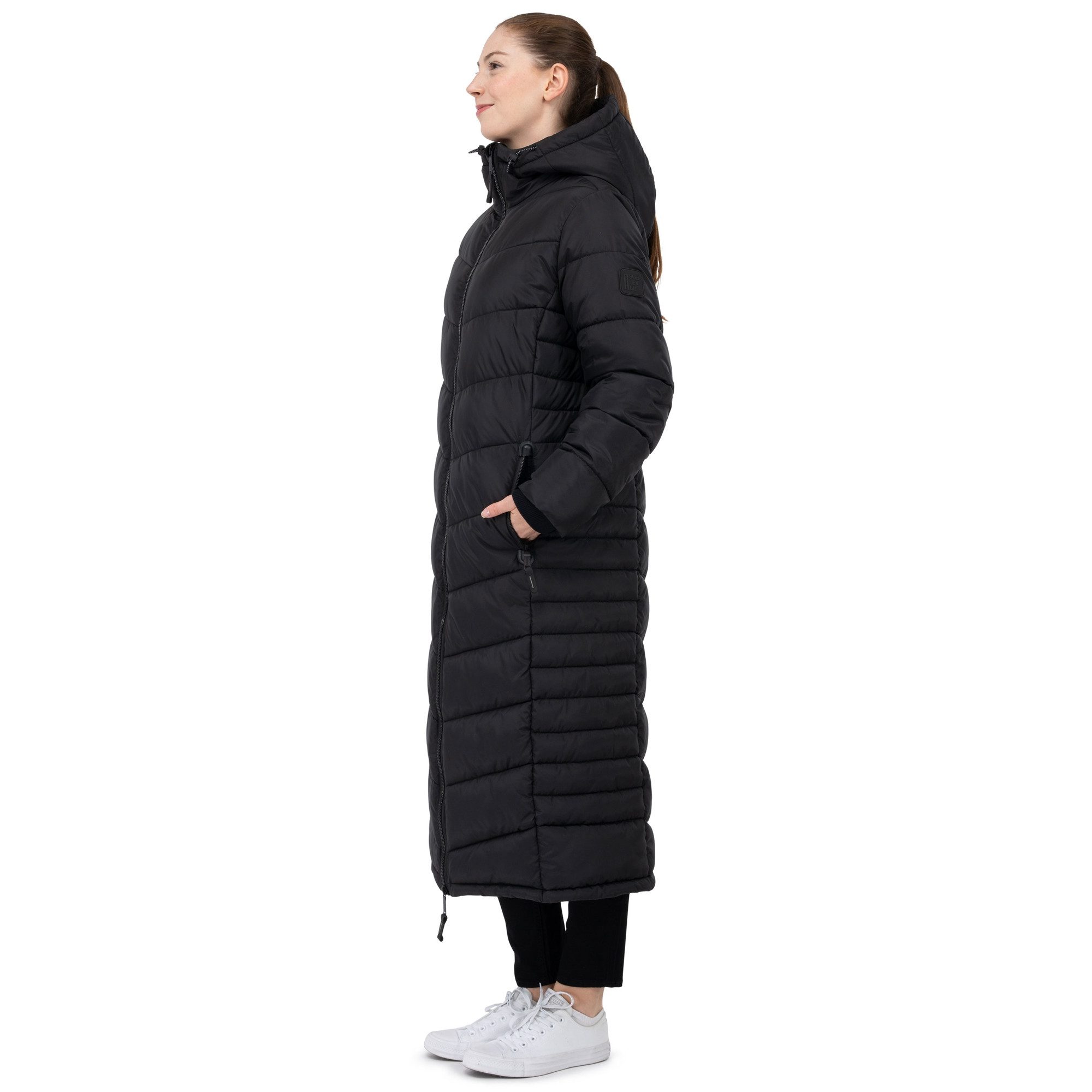 SUBLEVEL Steppjacke Damen Mantel mit Kapuze extra lange Winter Jacke Parka