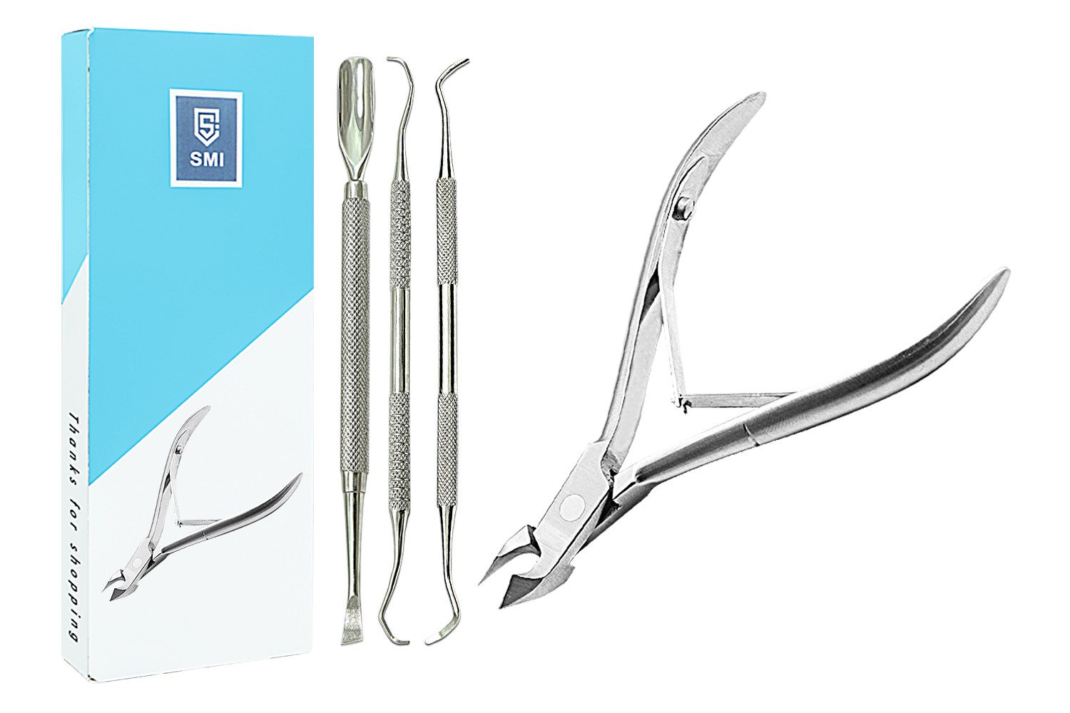SMI Nagelhautzange Fußpflege set Nagelhautzange Nagelhautschieber Eckenheber, Fußpflegeset, 4-tlg., Fußpflege Nagelhautzange Nagelhautschieber Eckenheber, mit Nagelheber Fußpflege set