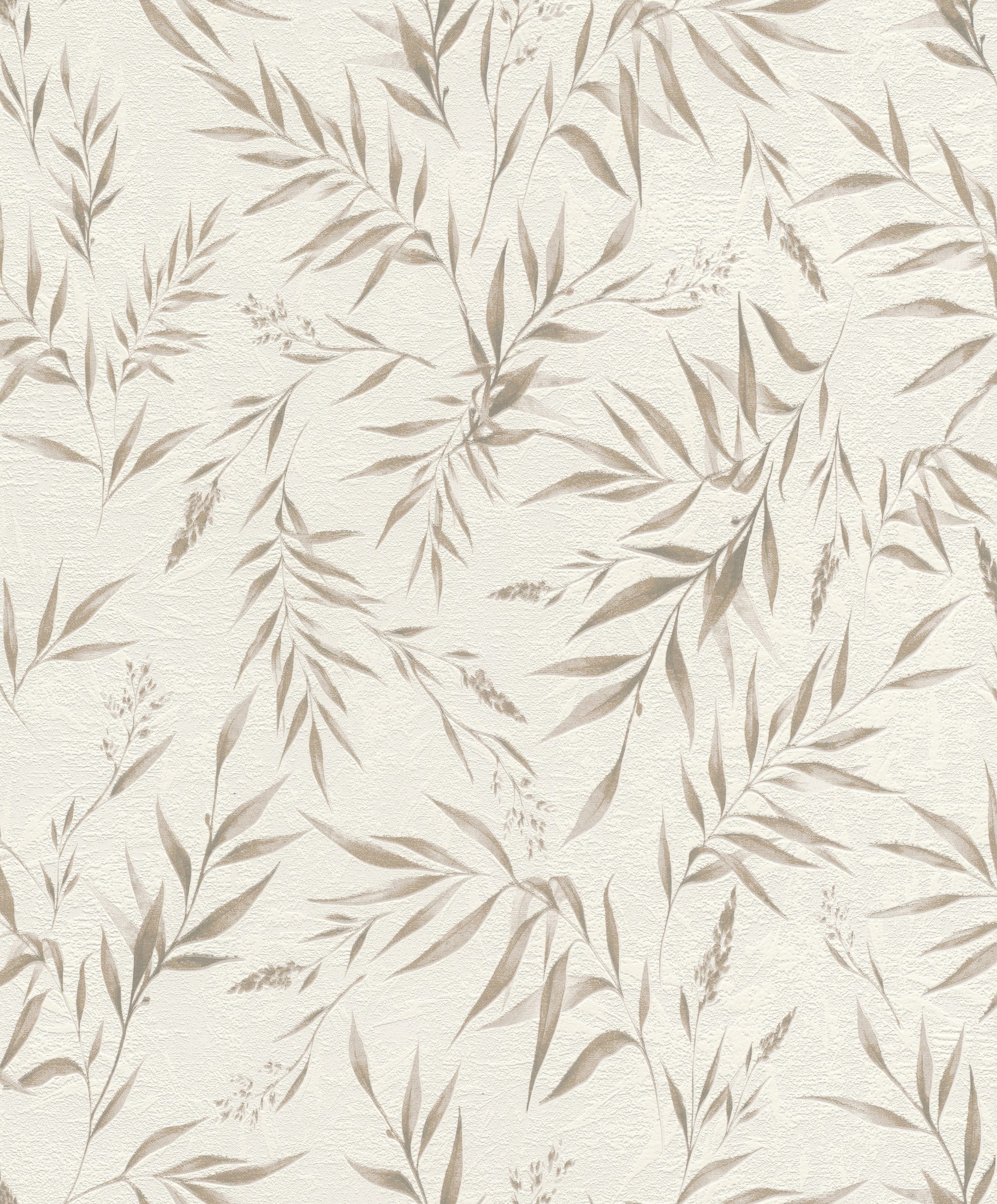 Rasch Vliestapete botanisch mit zarten Blättern und Zweigen in Beige - my moments, strukturiert, Strukturmuster, Ton-in-Ton, natürlich, naturalistisch, (1 St), Naturmotiv