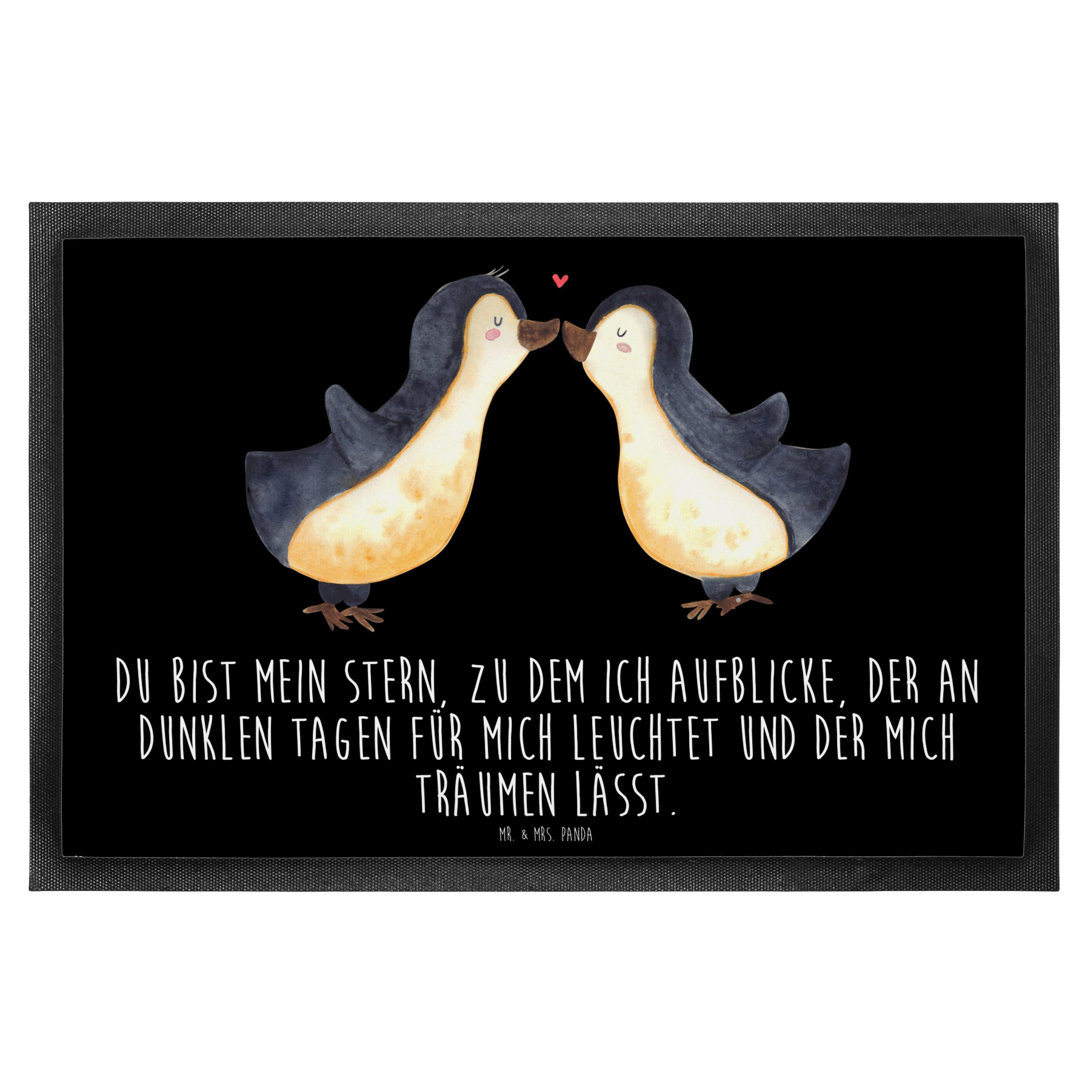 Mr. & Mrs. Panda Fußmatte Pinguin Liebe, fußmatte 40 x 60 cm, Schwarz, glücklich, Schmutzfangma, rechteckig, Höhe: 40 mm, teppichmatte fußmatte Pärchen. Liebespaar