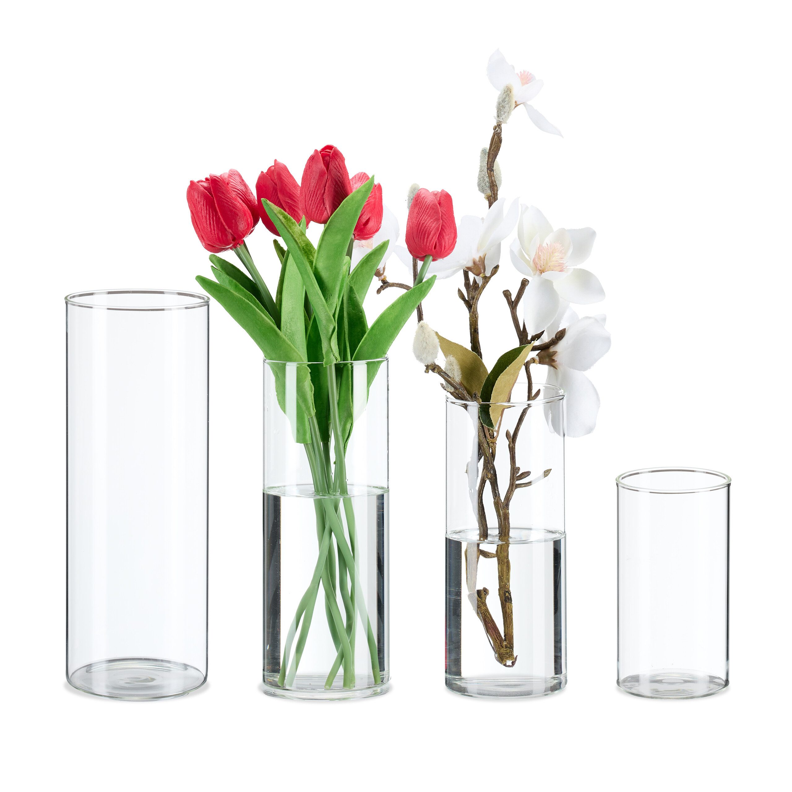 relaxdays Tischvase Vasen aus Glas in 4 Größen (4er Set, 4 St) günstig online kaufen