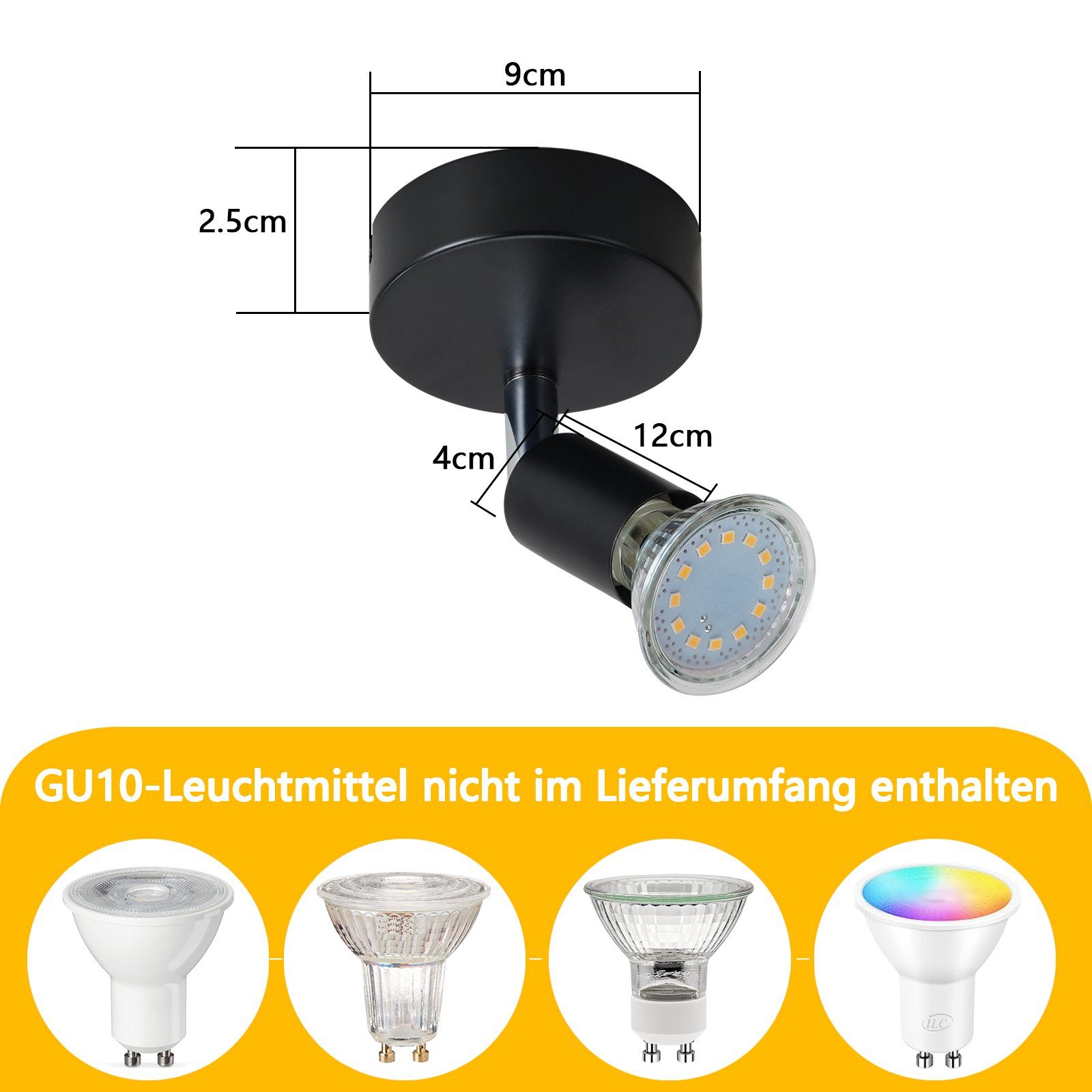 ZMH Deckenleuchte Deckenstrahler MAX.40W, Schwarz für Spot Schlafzimmer, Leuchtmittel, Wandbeleuchtung Wand Deckenlampe Stoffschrim Lampen Modern ohne