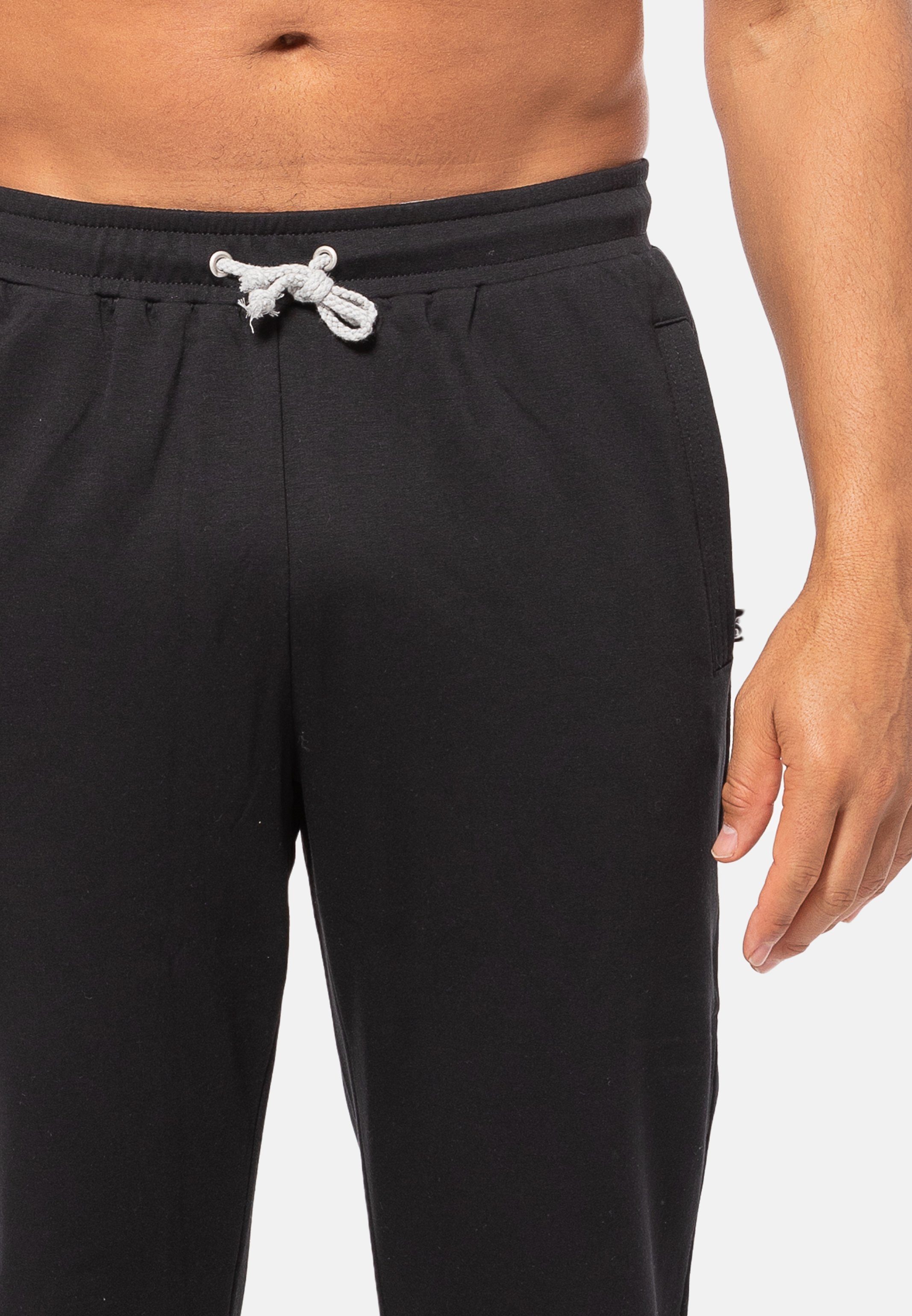 Hajo Jogginghose Hose (1-tlg) Baumwolle - Klima-Komfort zwei Hose - Schwarz Lange mit Hosentaschen Homewear