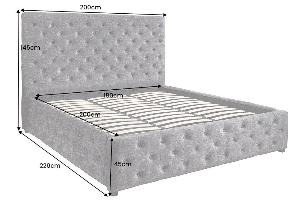 riess-ambiente Boxbett PARIS 180x200cm grau · Kingsize-Bett mit Stauraum aus Samt (Einzelartikel, 1-St), Chesterfield-Design · inkl. Lattenrost und Bettkasten – Bild 5 von 5