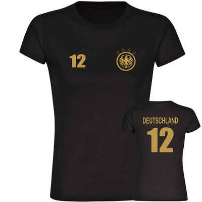 multifanshop T-Shirt Damen Deutschland - Adler Retro Trikot 12 Gold - Frauen