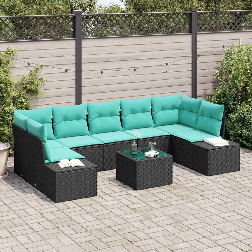 vidaXL Gartenlounge-Set Sofa Set 8 Stk. Schwarz [Synthetisch]: Poly Rattan, (8-tlg)