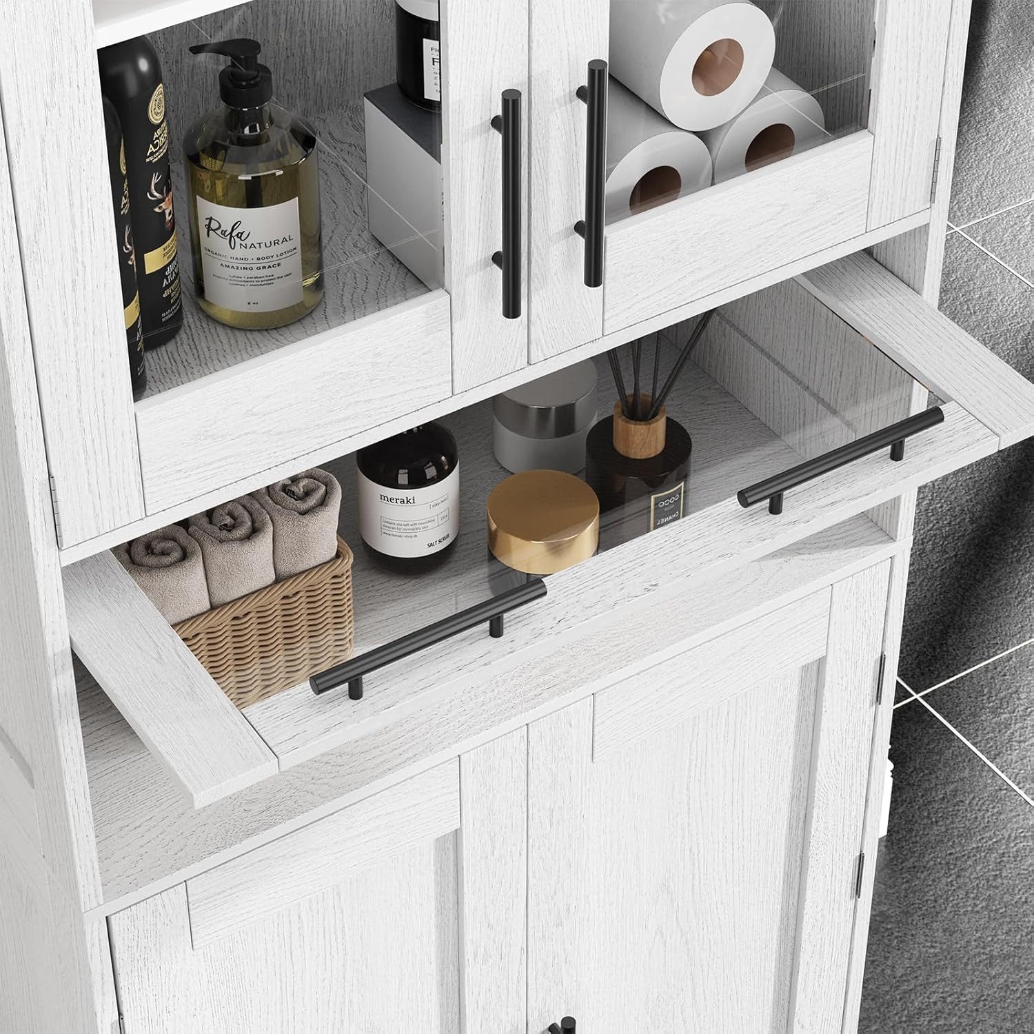 GarveeMore Küchenbuffet mit 5 Türen & 2 verstellbaren Regalen,60x30x170cm Mehrzweckschrank,Küchenschränke,für Küche und Wohnzimmer – Bild 5 von 5