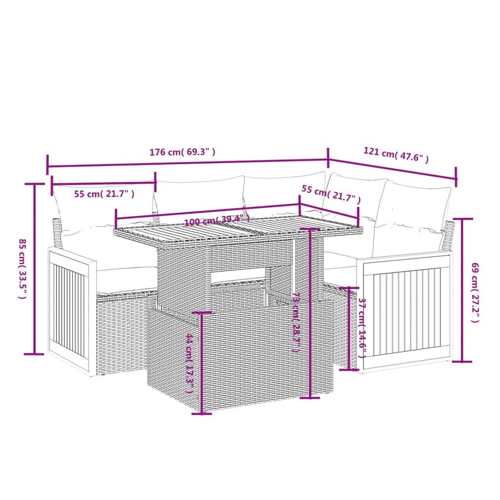 vidaXL Gartenlounge-Set 5-tlg. Garten-Sofagarnitur mit Kissen günstig online kaufen