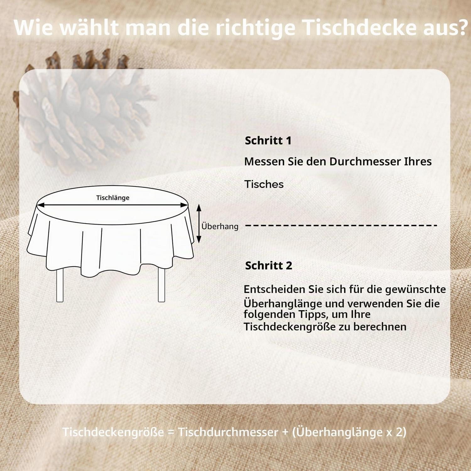 LuxusKollektion Tischdecke Tischdecke Rund Leinenoptik Beige 140cm